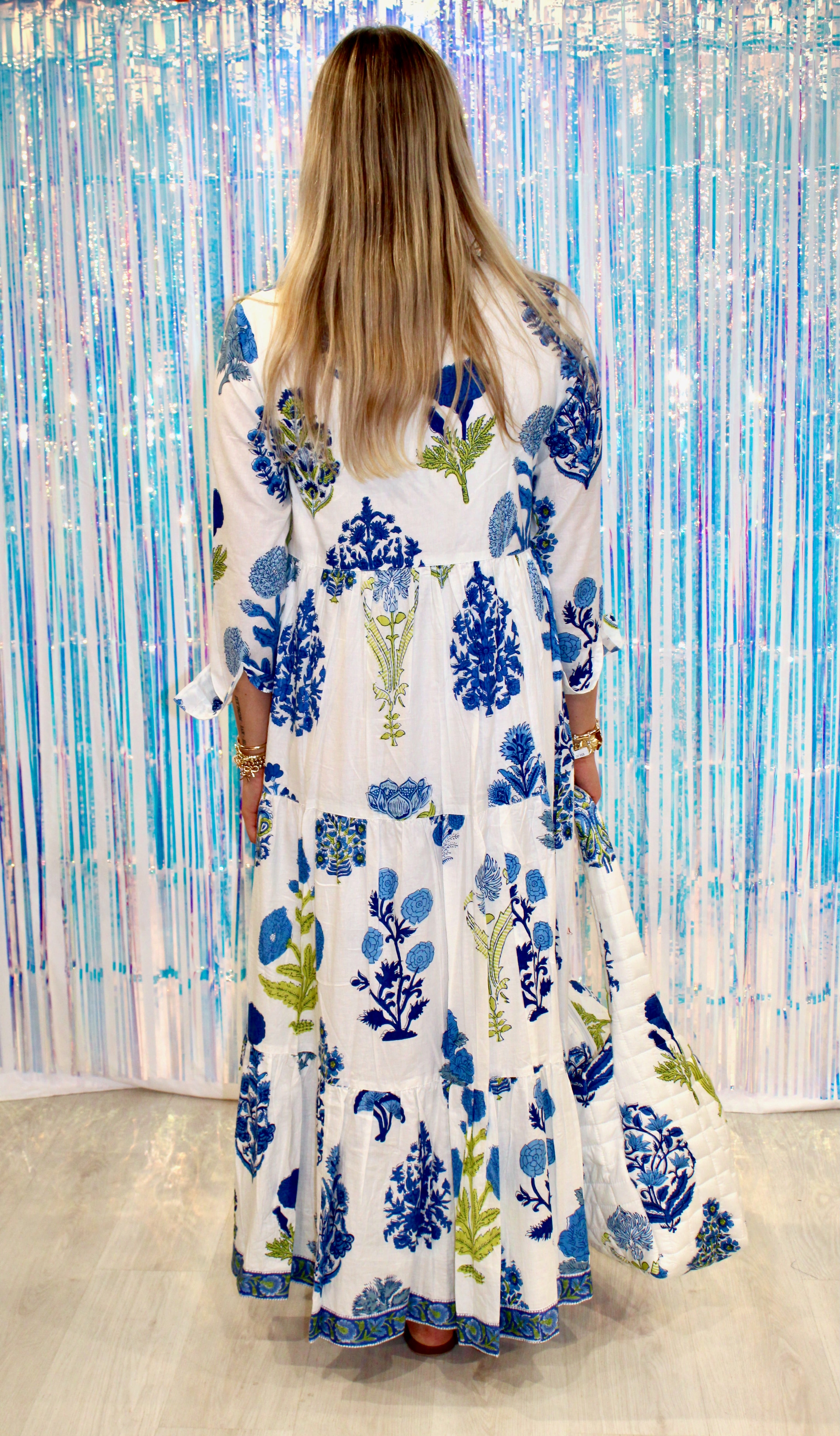 Lulu Dress | Mixed Blockprint Floral | Blue image 2