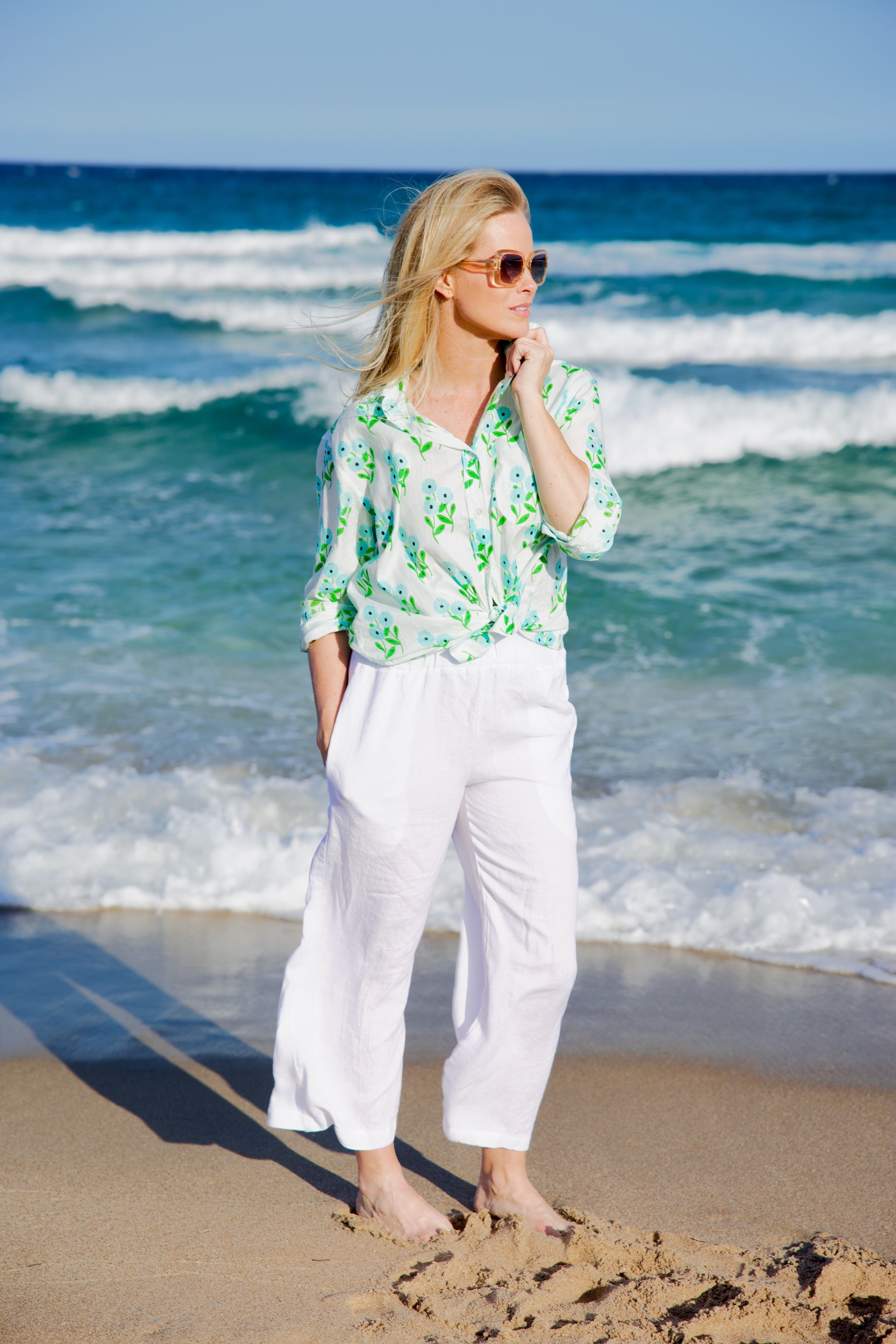 Boyfriend Shirt | Bunch of Daisies | Aqua/Green