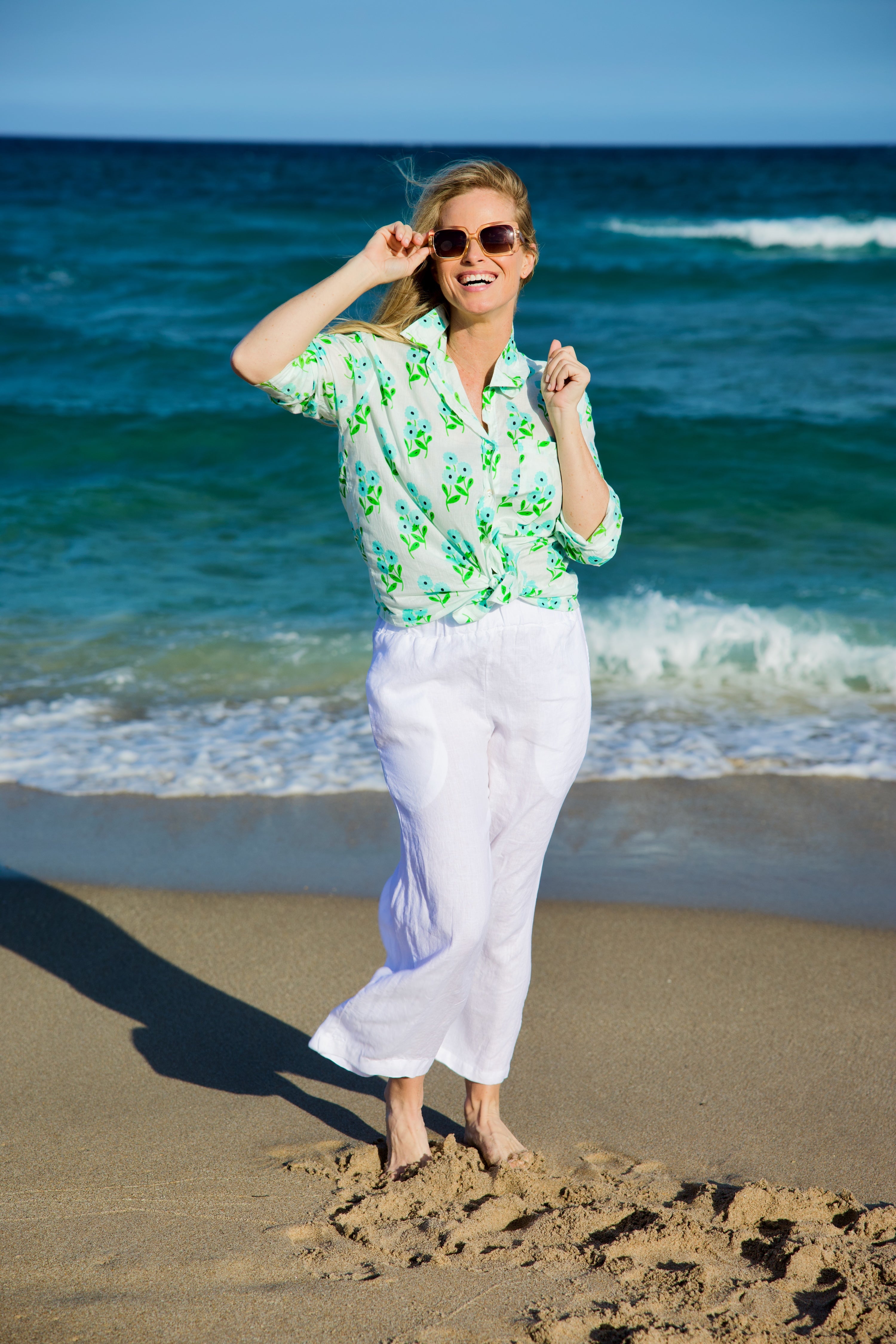 Boyfriend Shirt | Bunch of Daisies | Aqua/Green