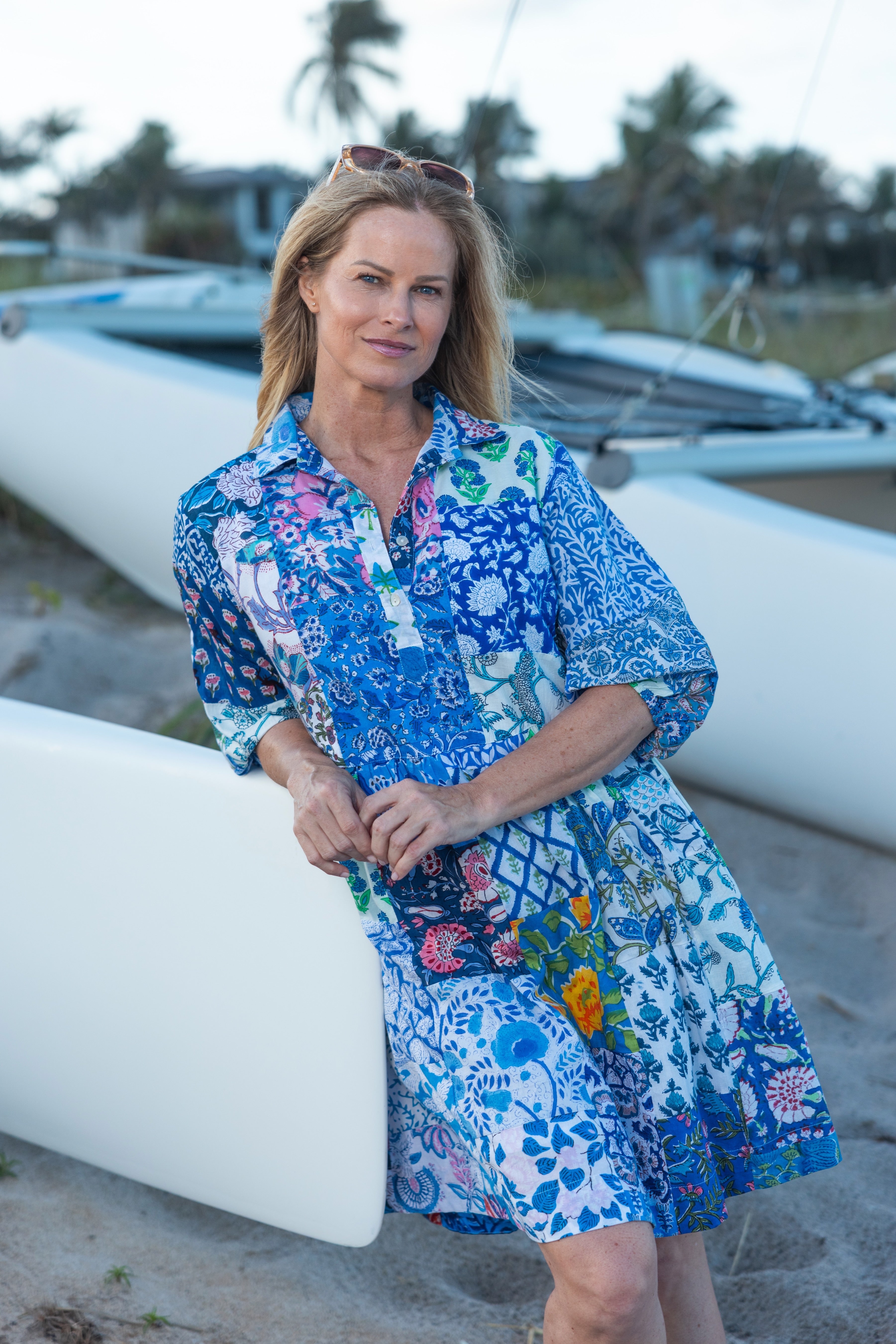 Frannie Dress Short | Blue Patchwork | Multi