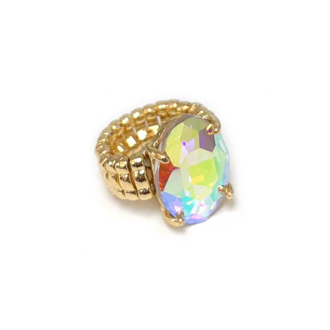 Oval Shape Glass Cocktail Cut Stretched Ring
