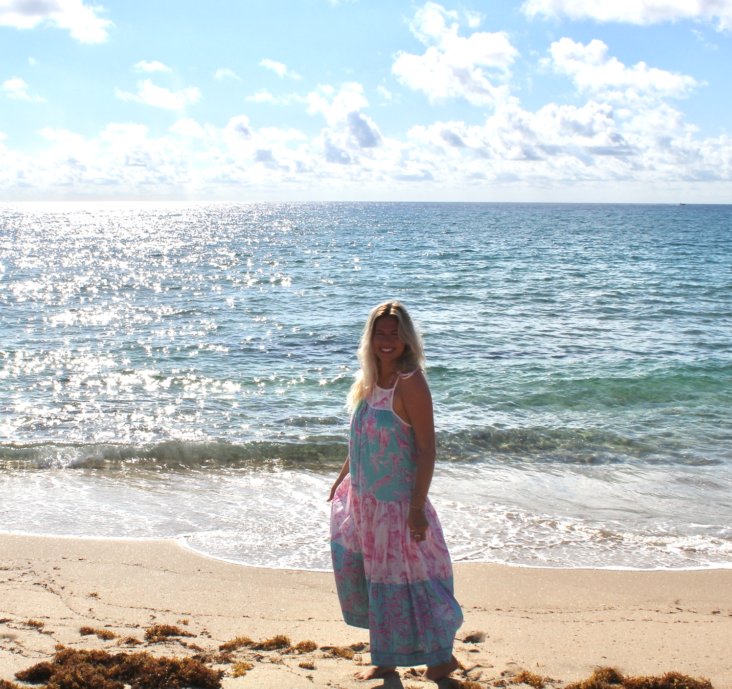 Meggie Dress | Tiered Jungle Toile | Aqua/Pink image 1