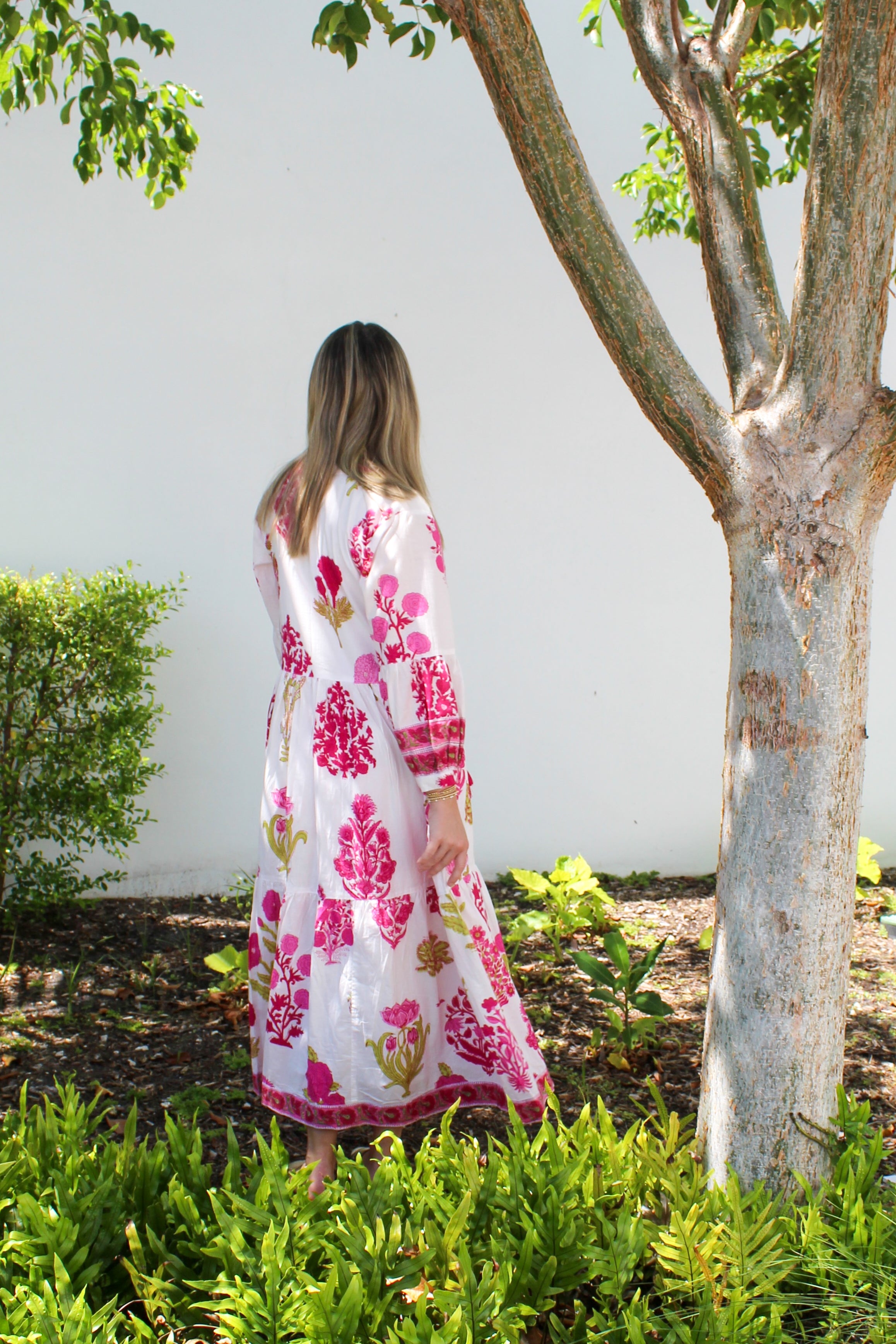 Violet Dress | Block Print Floral | Pink image 1