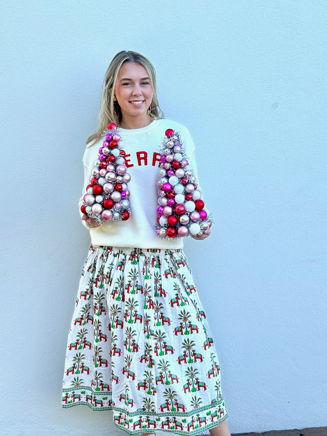 Long Every Day Skirt | Holiday Elephants