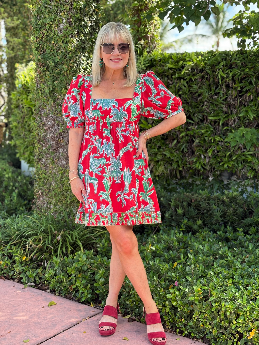 Flora Dress | Jungle Toile | Red/Green