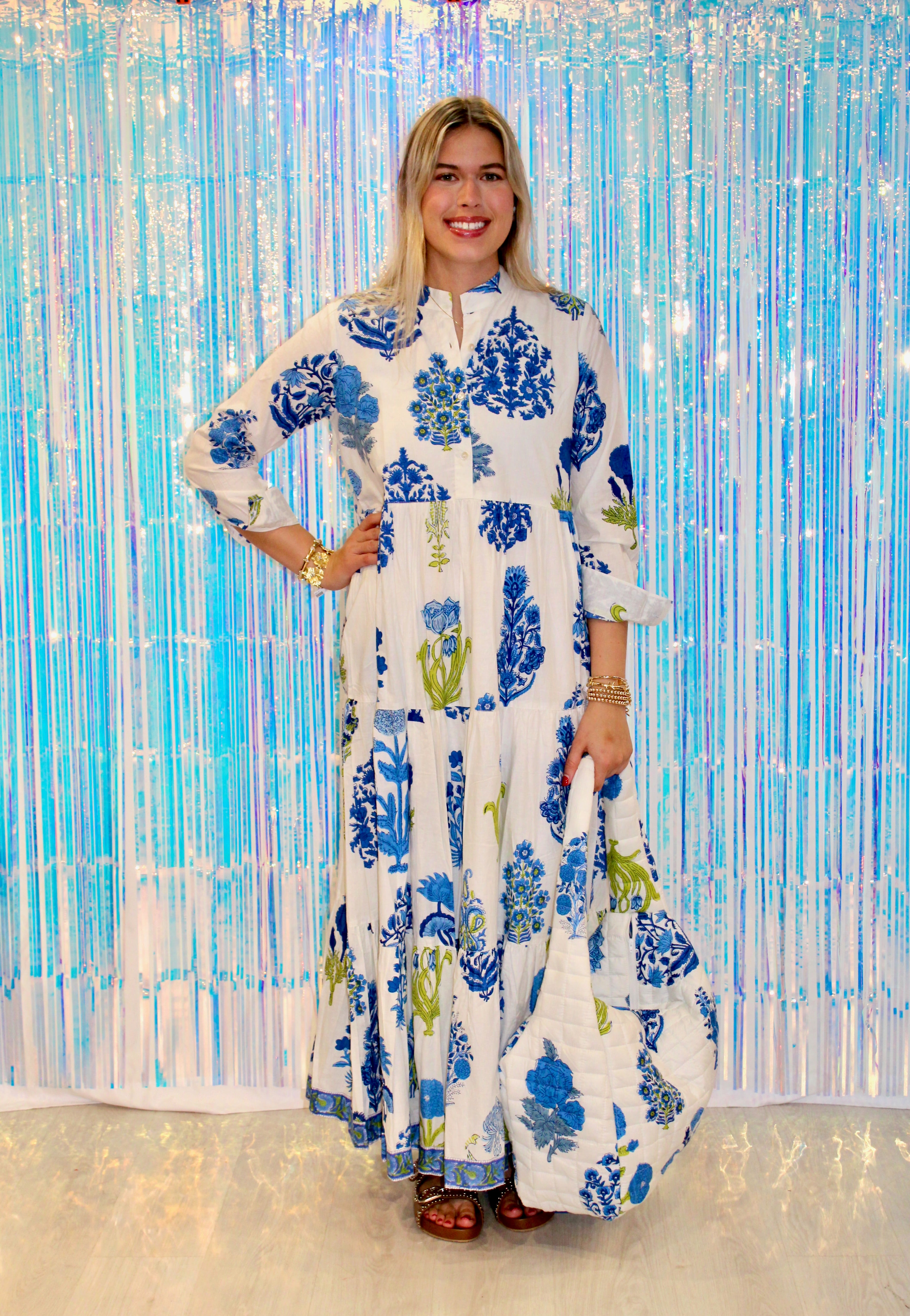 Lulu Dress | Mixed Blockprint Floral | Blue image 1