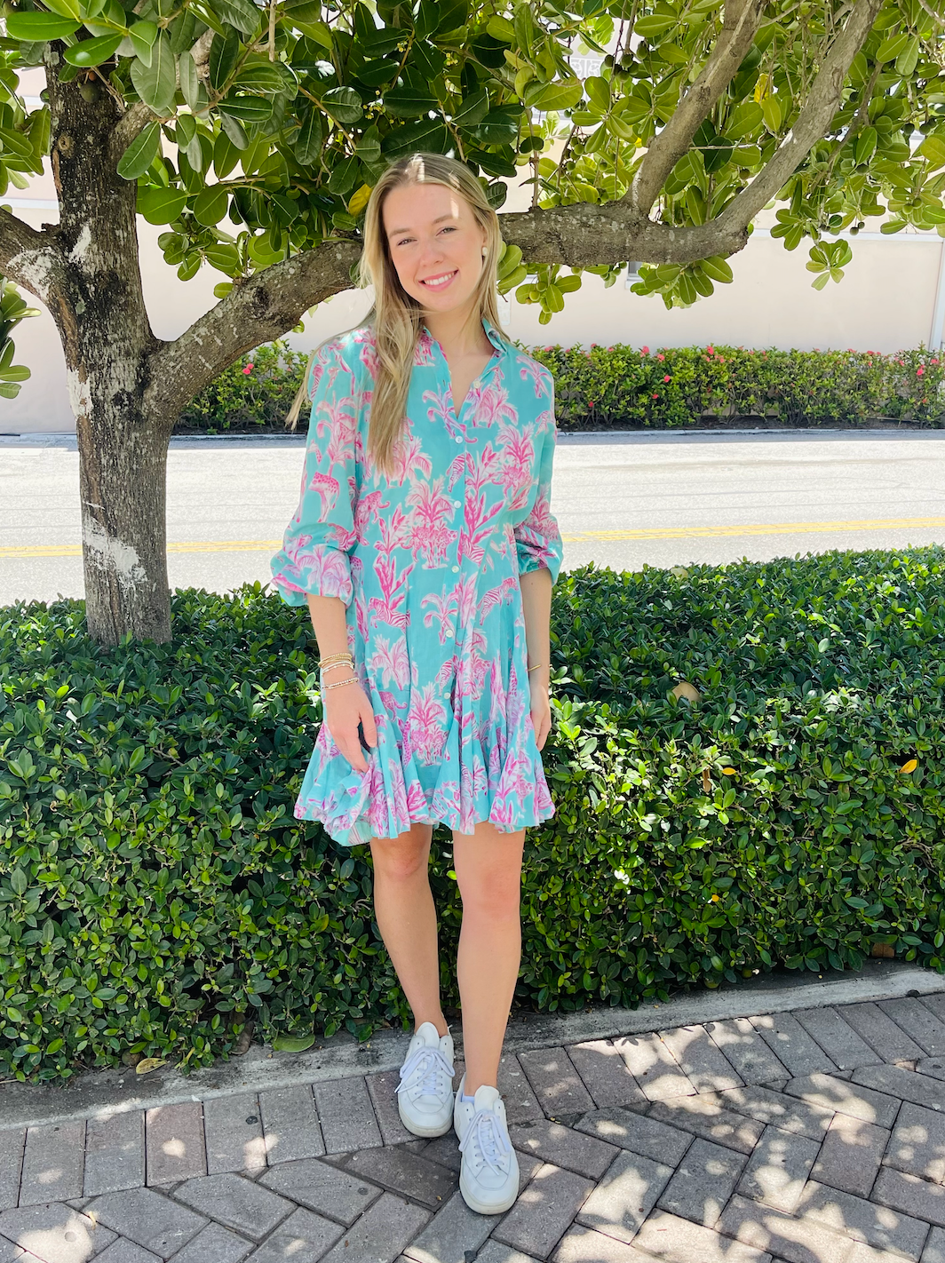 Ivy Dress | Jungle Toile | Aqua/Pink image 2