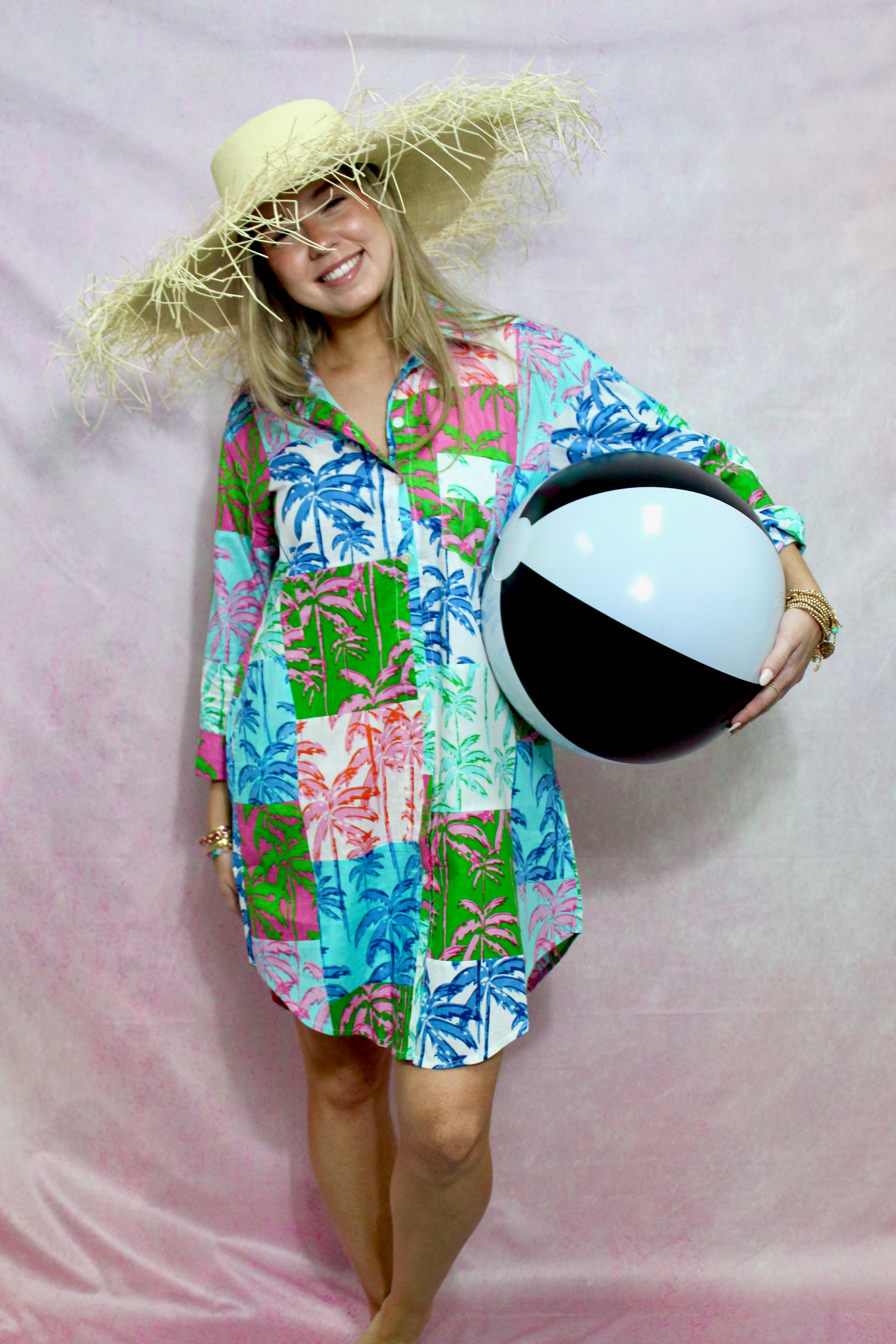 Boyfriend Dress | Paradise Palm Patchwork | Multi image 0