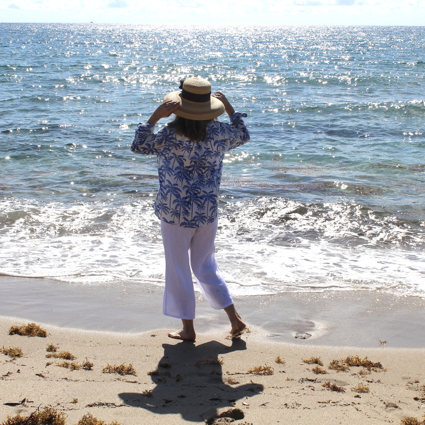 Boyfriend Shirt | Paradise Palm | Blue/White image 2