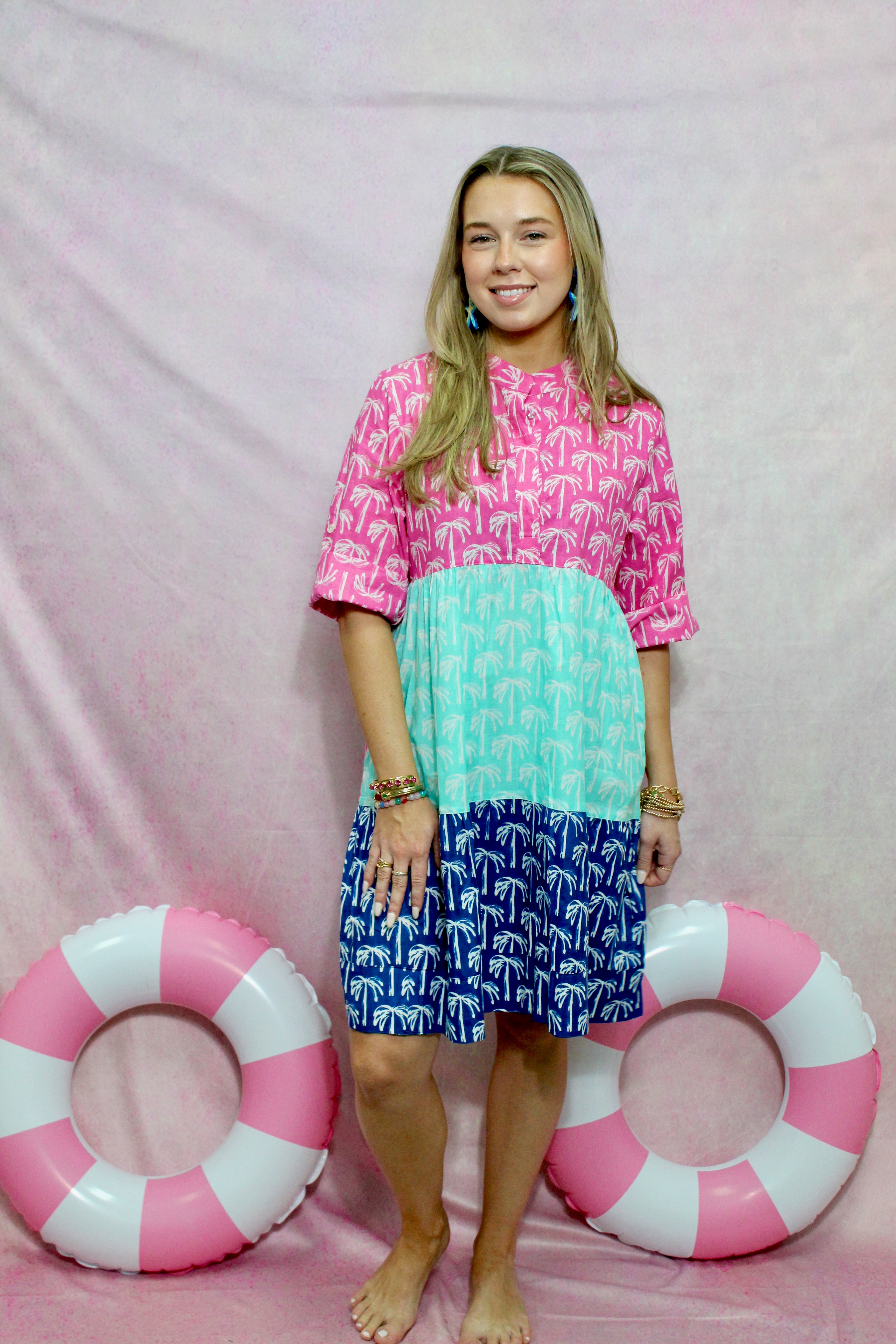 Clare Tiered Dress Short | Tropical Palm | Multi image 0