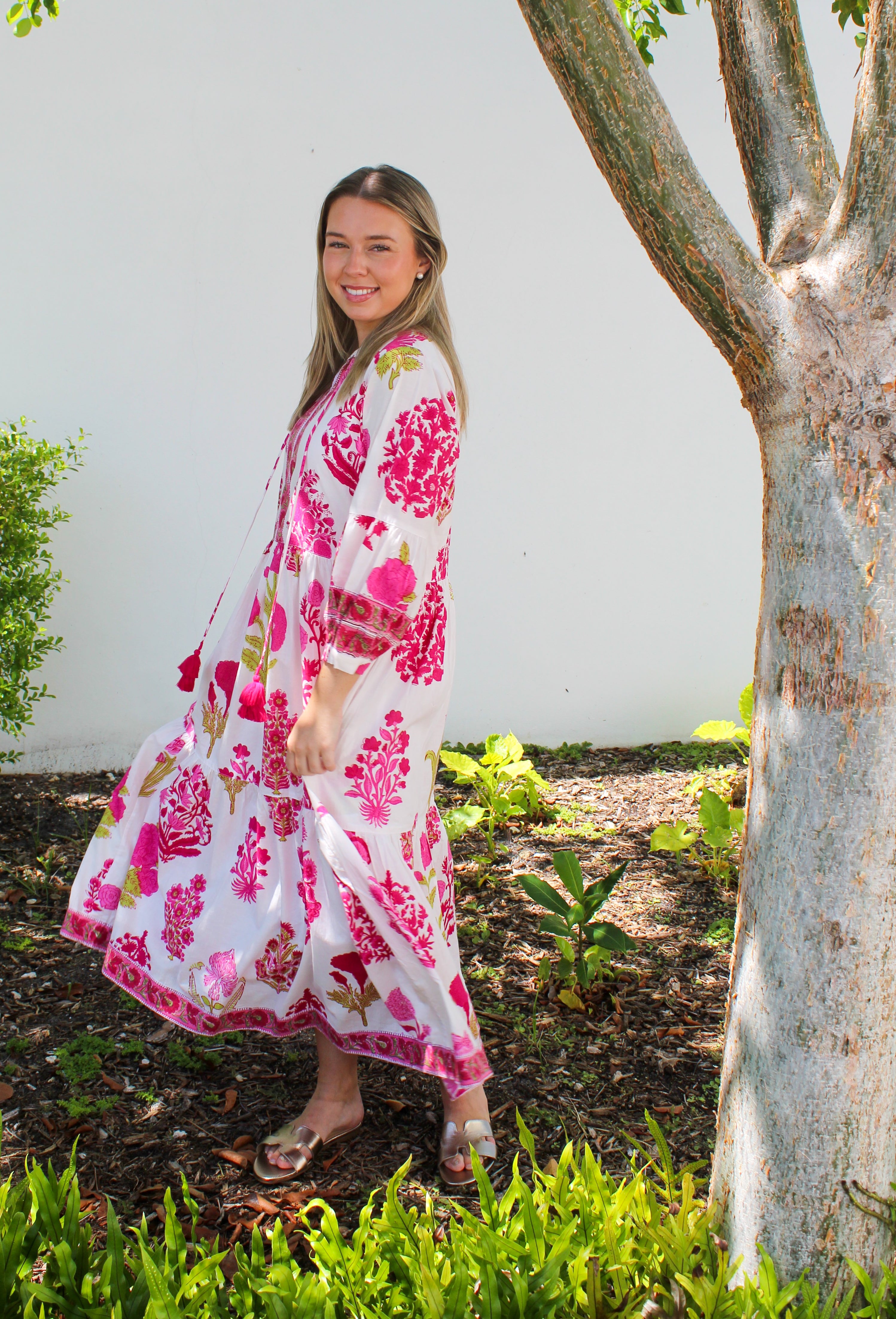 Violet Dress | Block Print Floral | Pink image 2