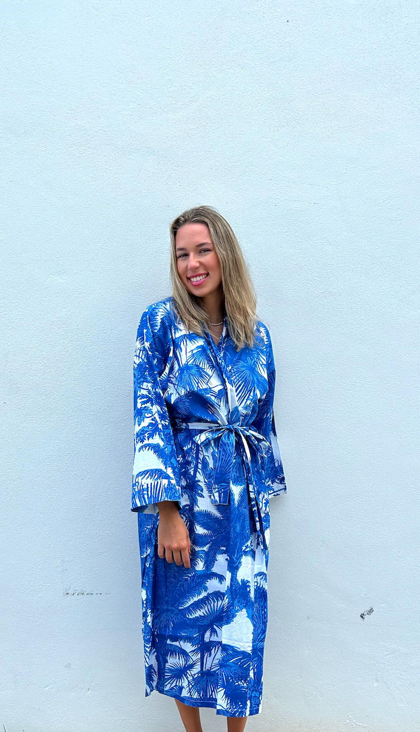 Long Kimono with Belt | Summer Breeze | Blue image 1