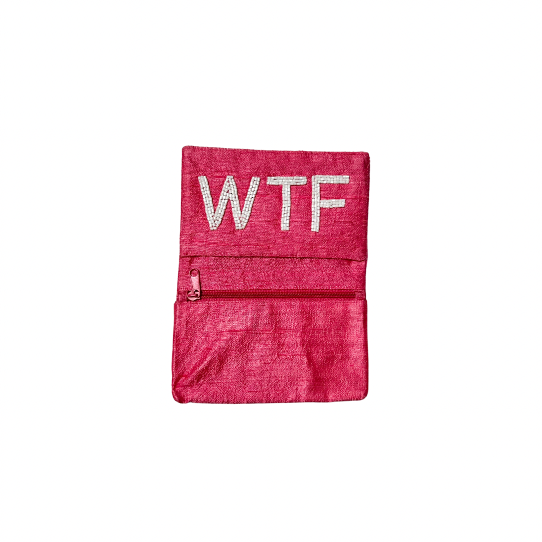 Beaded WTF Card Holder | Assorted Sizes | White/Pink image 0