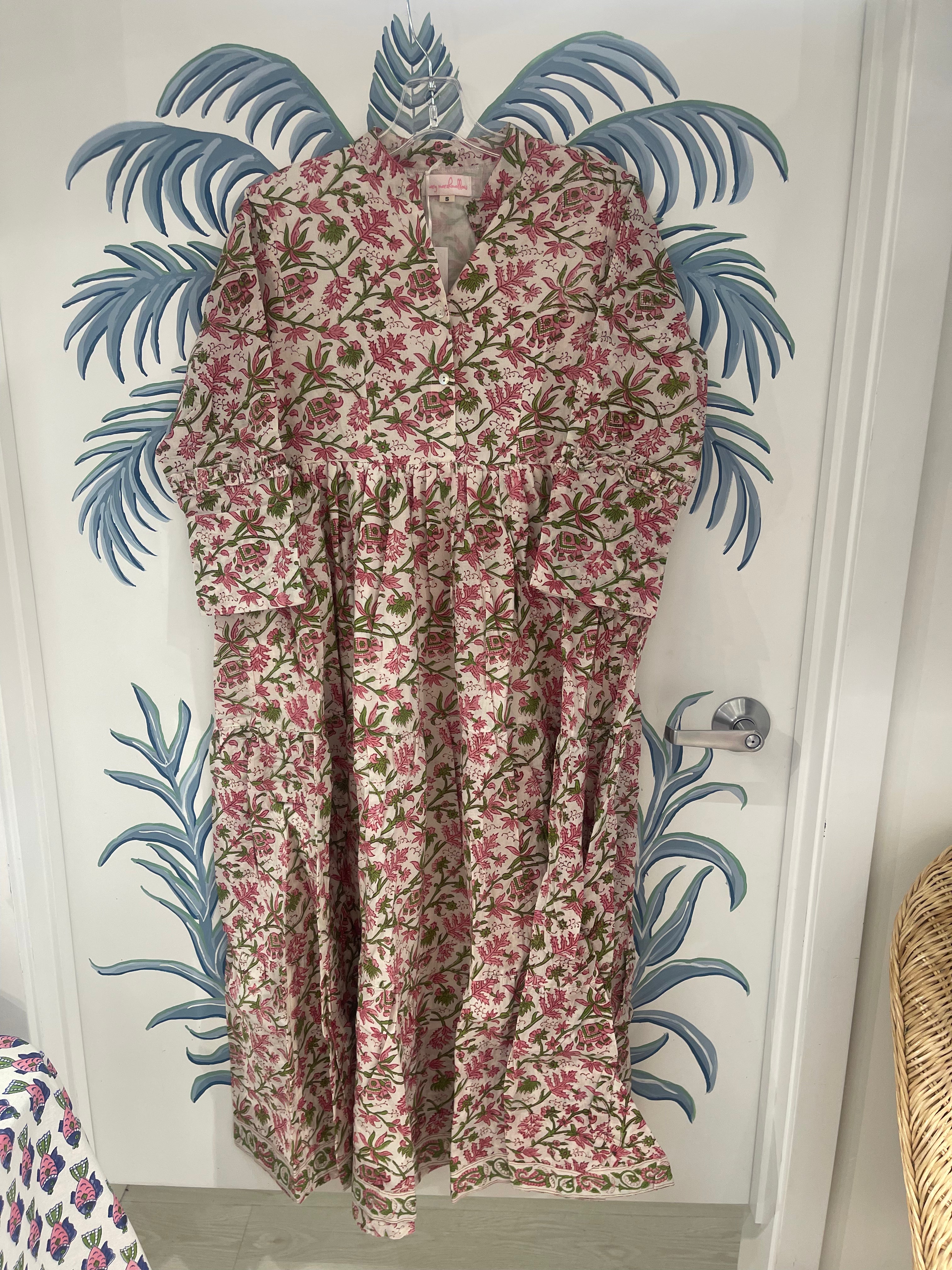 Maisie Dress | Elephants |Pink