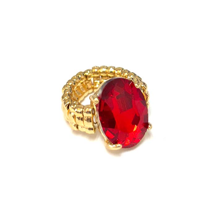 Oval Shape Glass Cocktail Cut Stretched Ring
