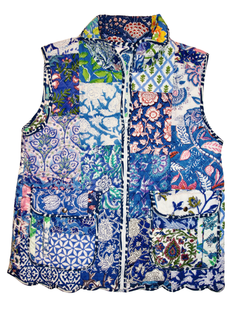 Quilted Scallop Vest | Patchwork | Blue image 0