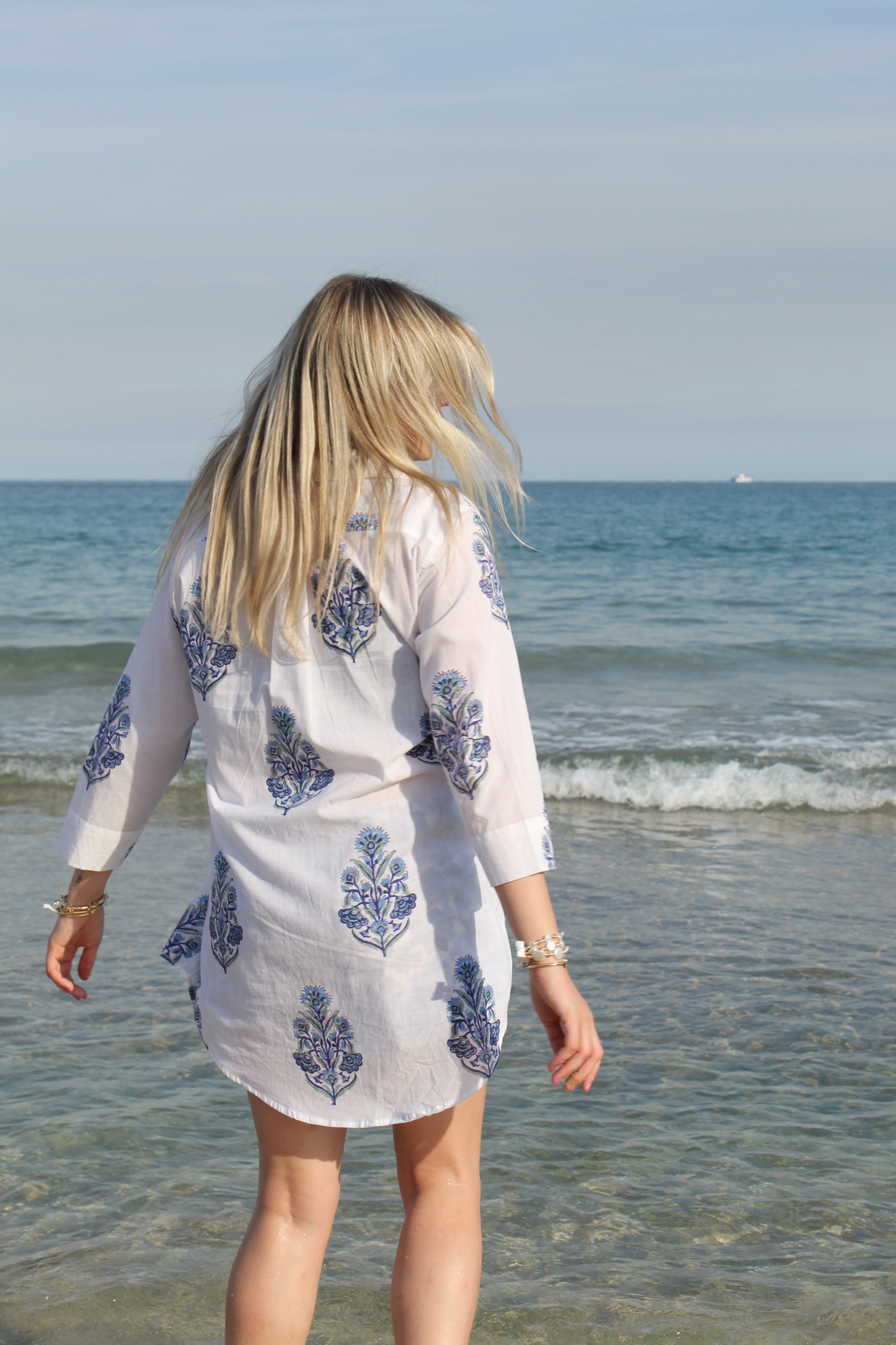 Boyfriend Dress | Floral Block Print | Blue image 1