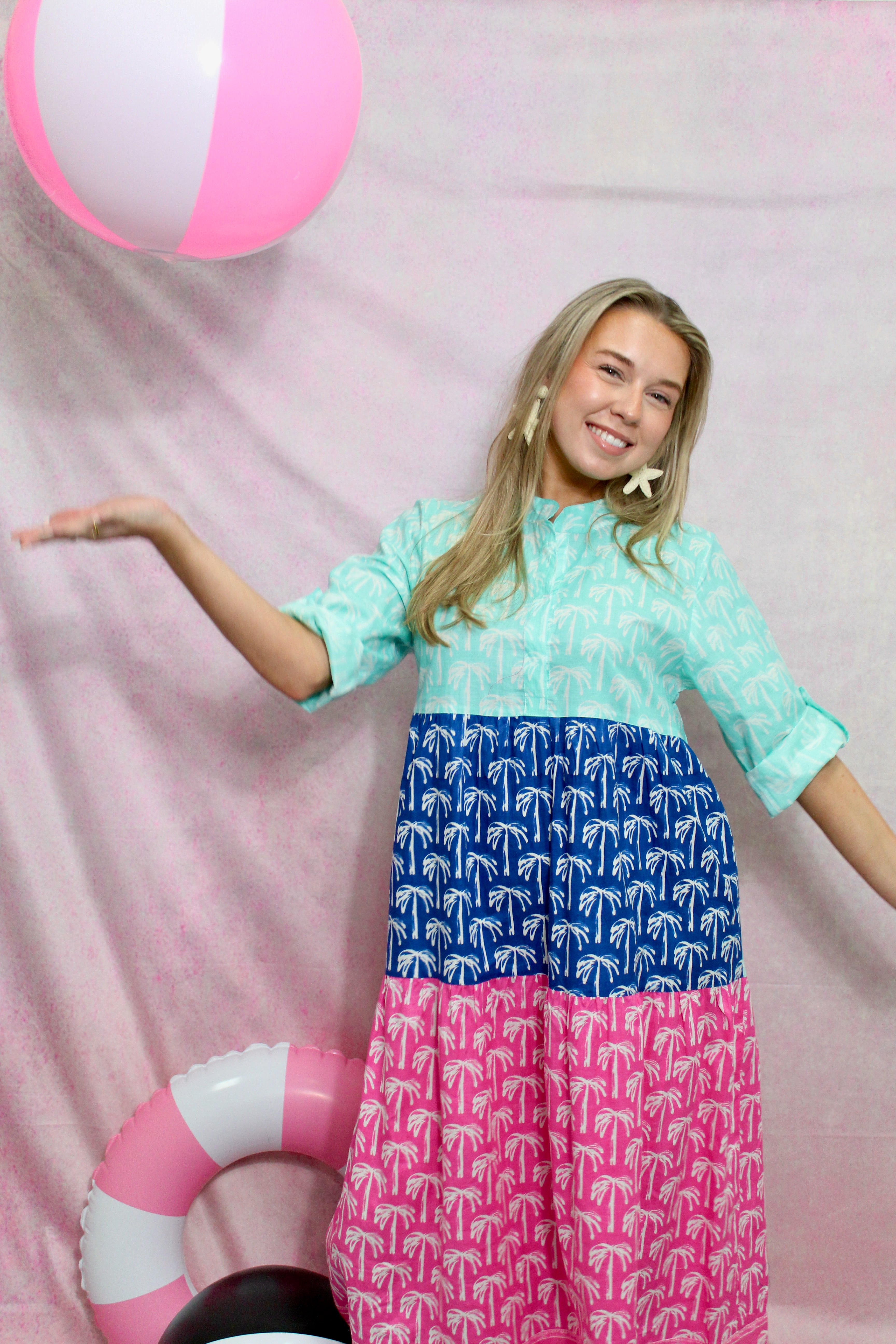 Clare Tiered Dress Long | Tropical Palms | Multi image 1