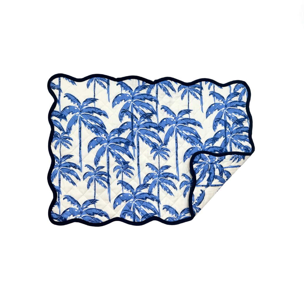 Quilted Placemat | Paradise Palm | Blue/White image 1