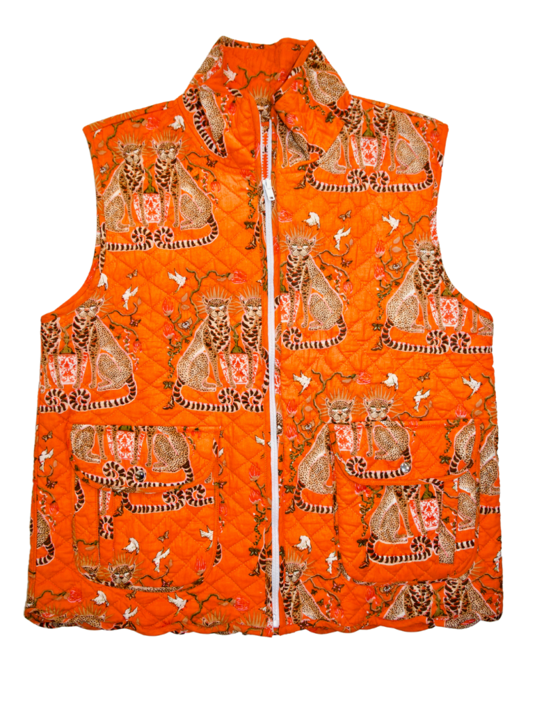 Quilted Scallop Vest | Twin Cheetah | Orange image 0