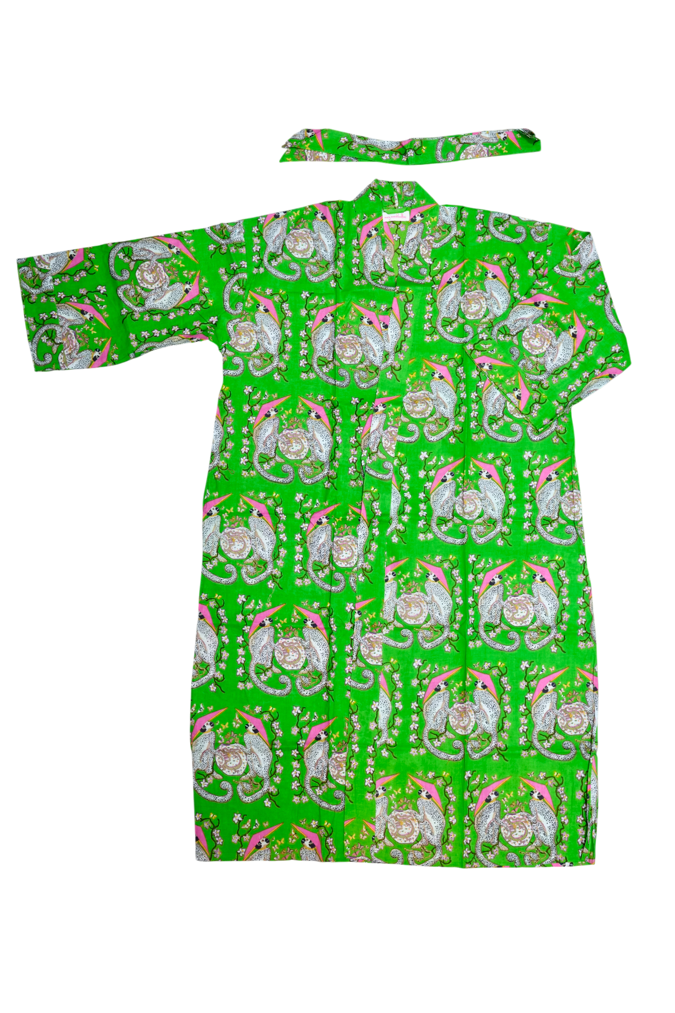 Long Kimono w/ Belt | Twin Monkeys | Green
