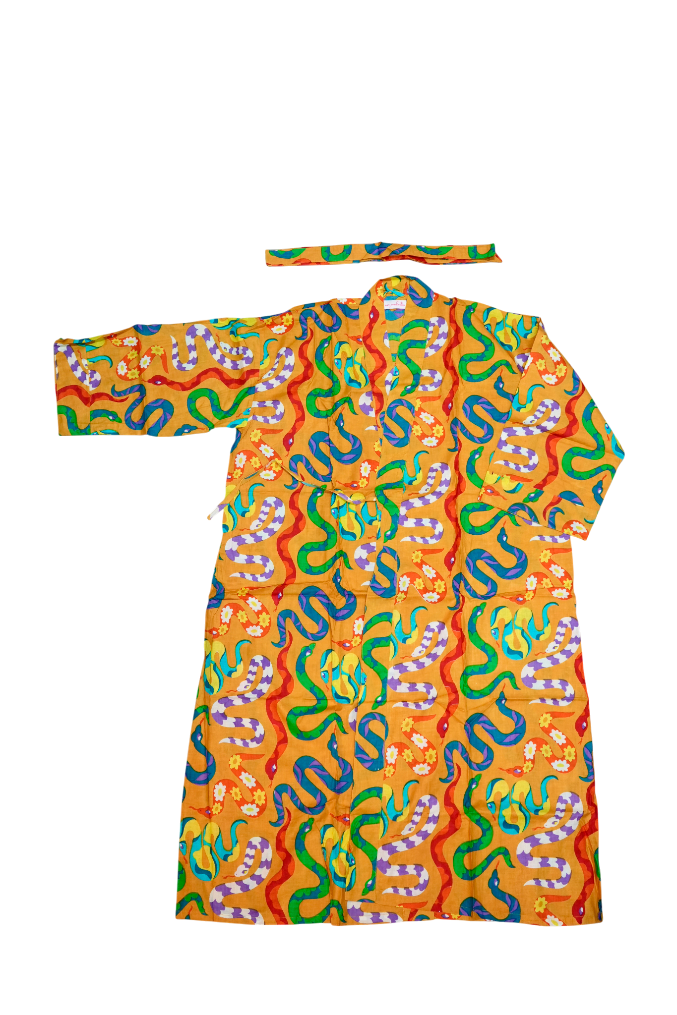 Long Kimono w/ Belt | Party Snakes | Mustard