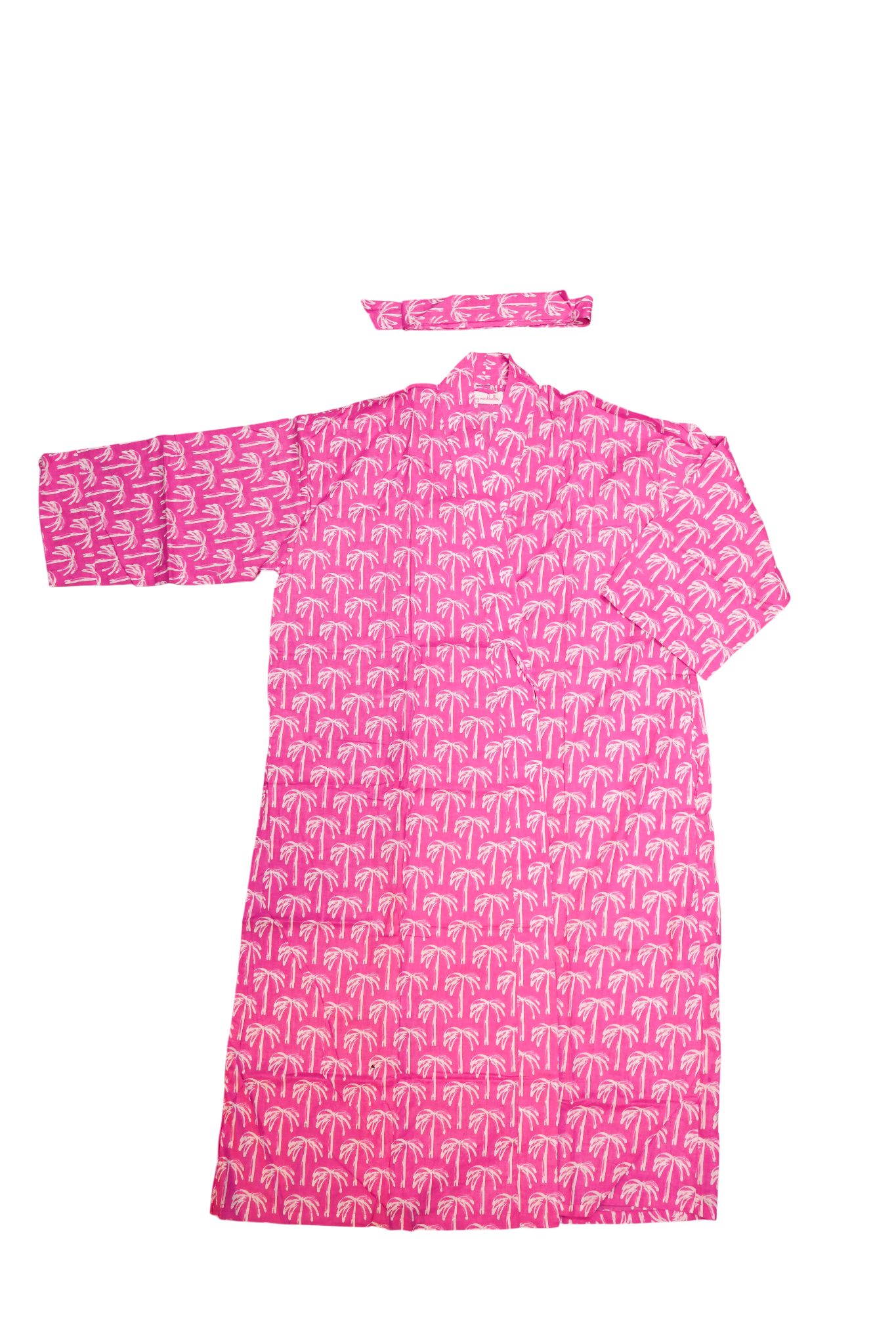 Long Kimono w/ Belt | Tropical Palm | Pink