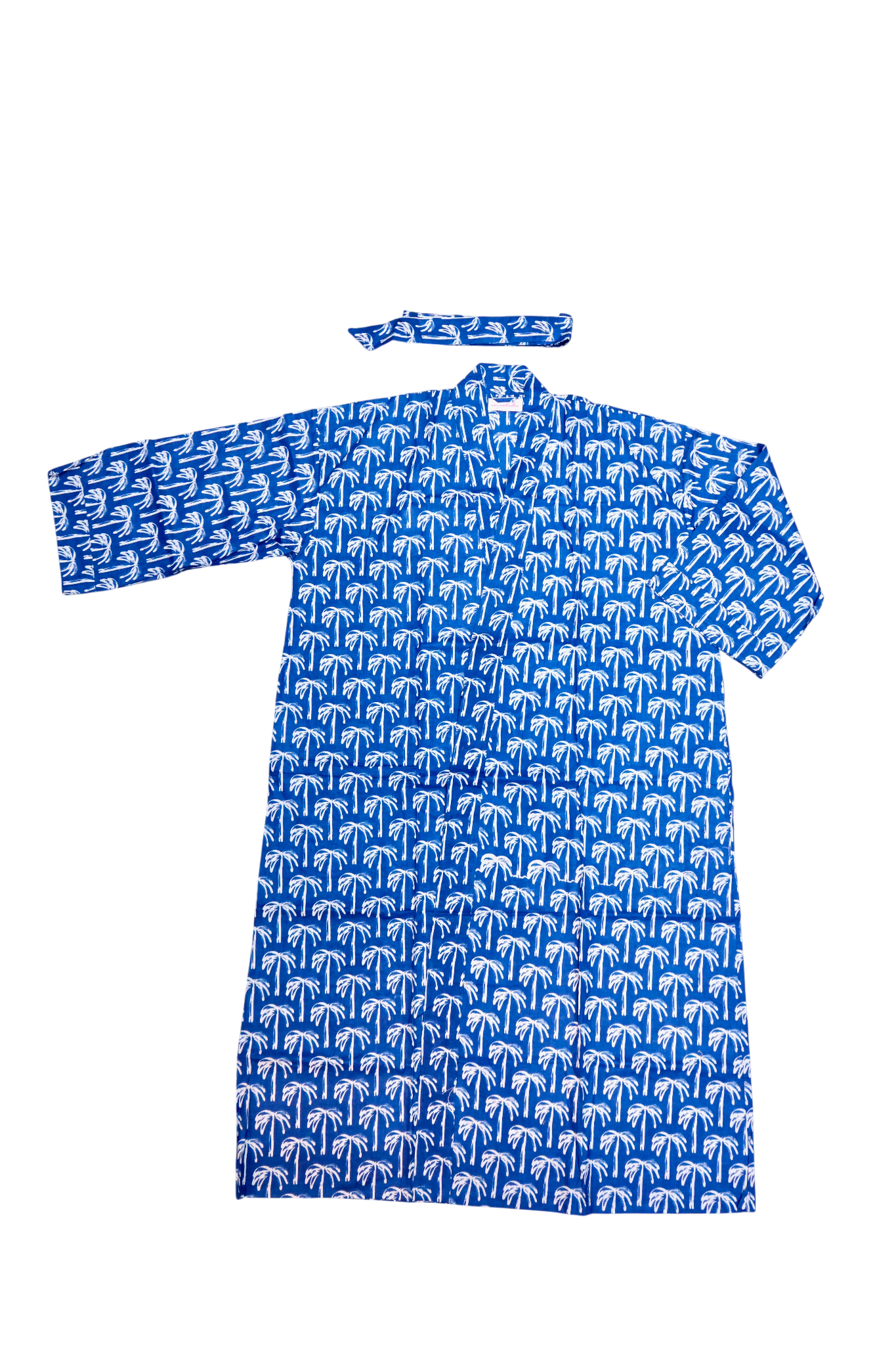 Long Kimono w/ Belt | Tropical Palm | Blue