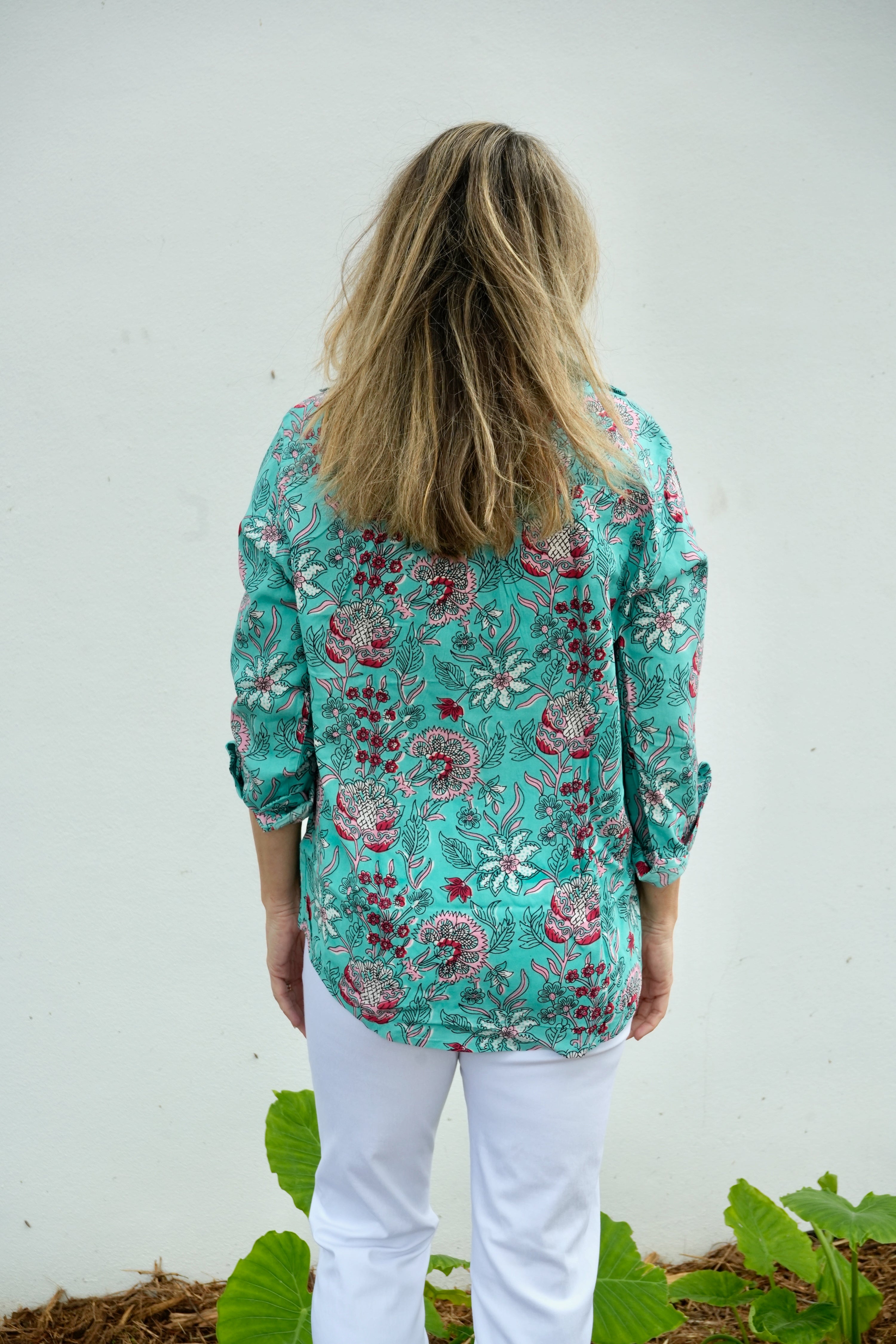Boyfriend Shirt | Floral Rayon | Aqua