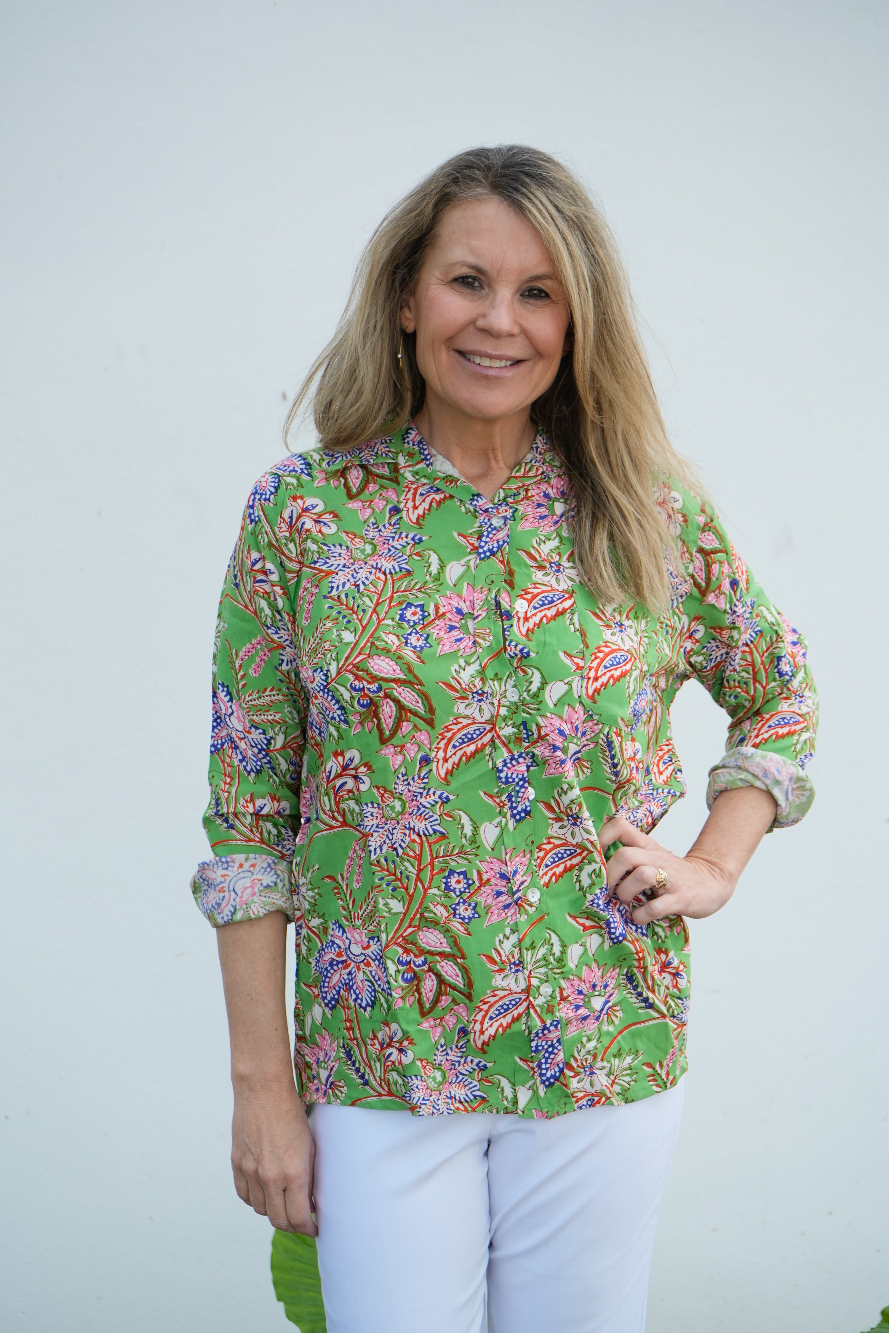 Boyfriend Shirt | Floral Rayon | Green