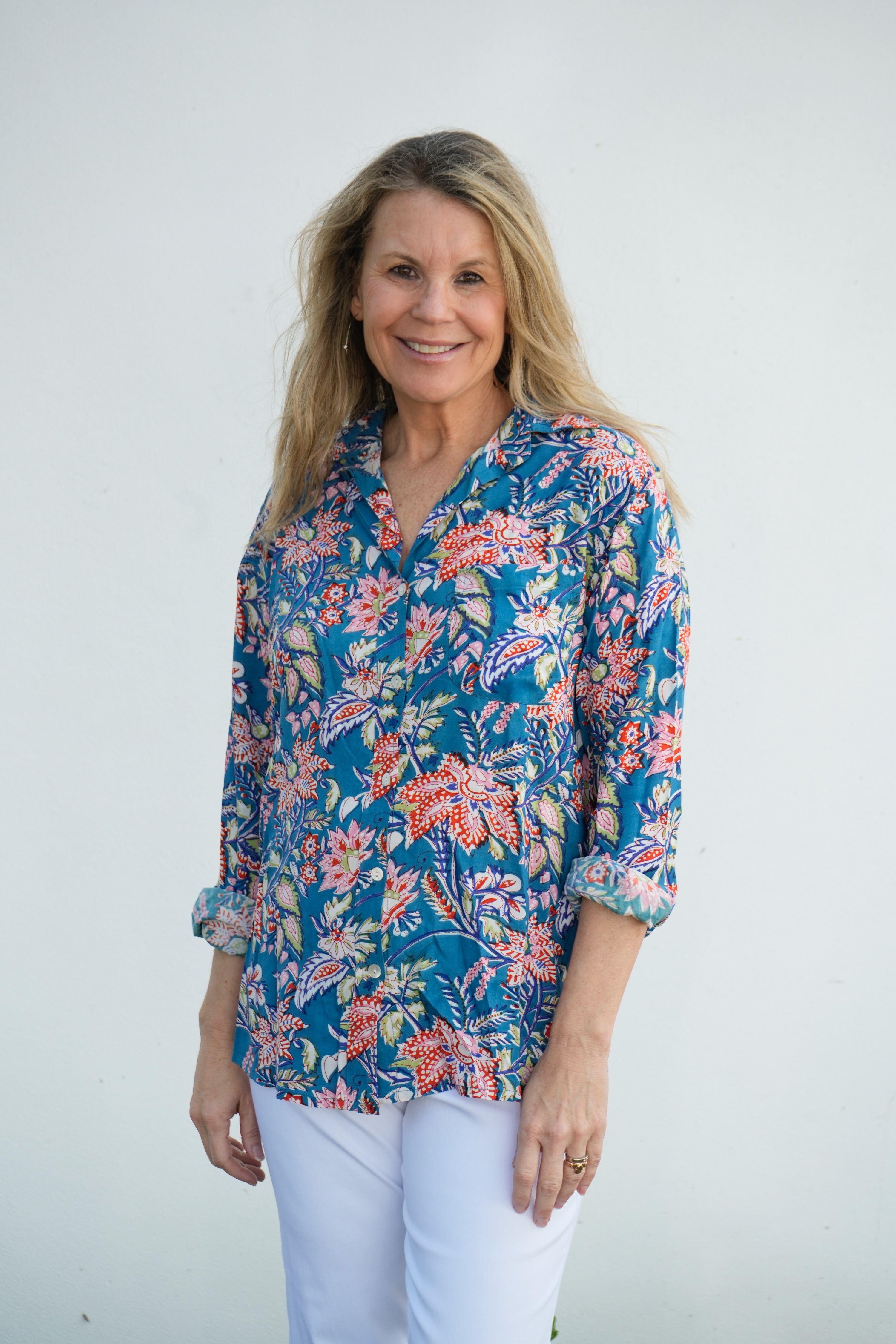 Boyfriend Shirt | Floral Rayon | Blue