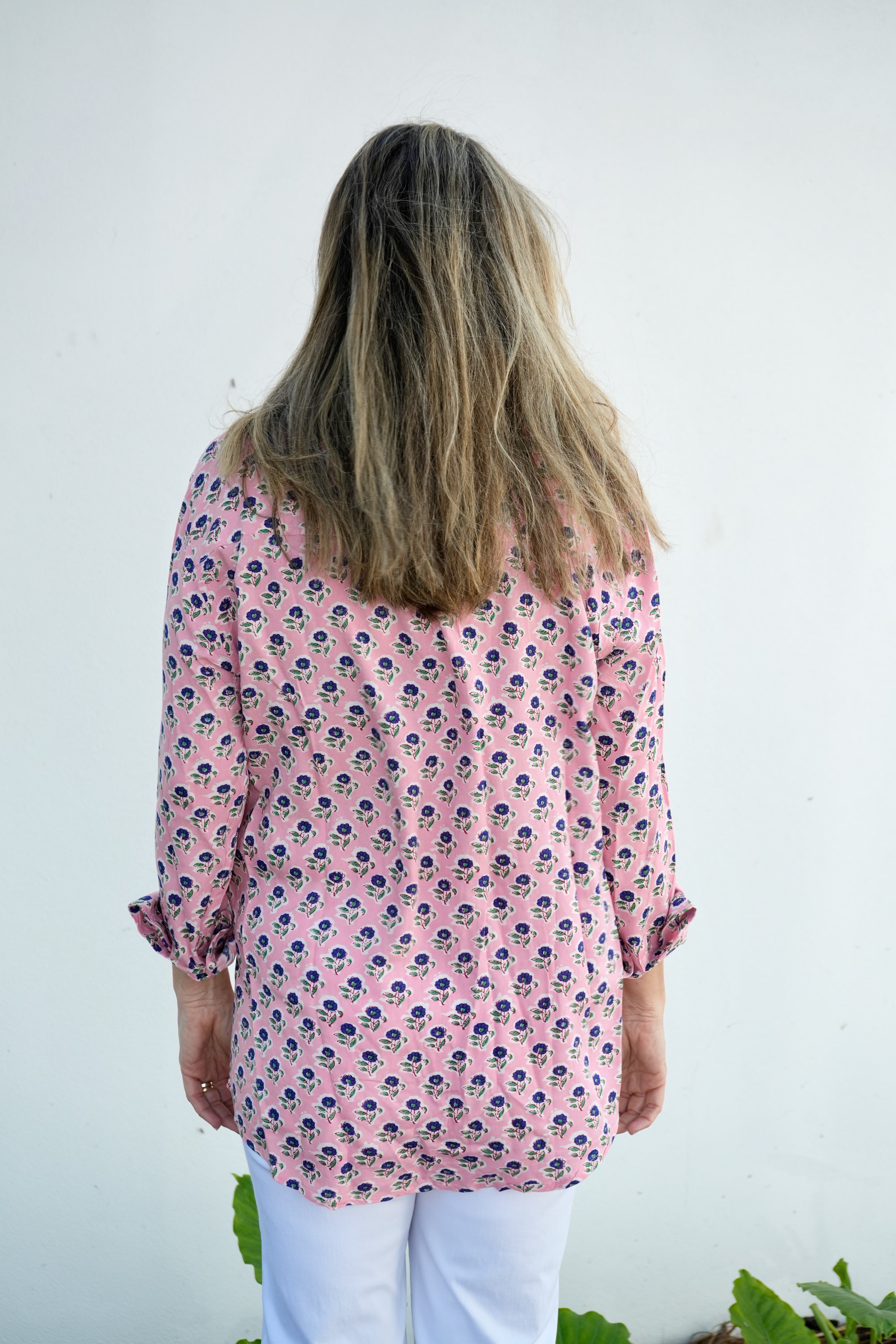 Boyfriend Shirt | Mini Floral Rayon | Pink/Blue