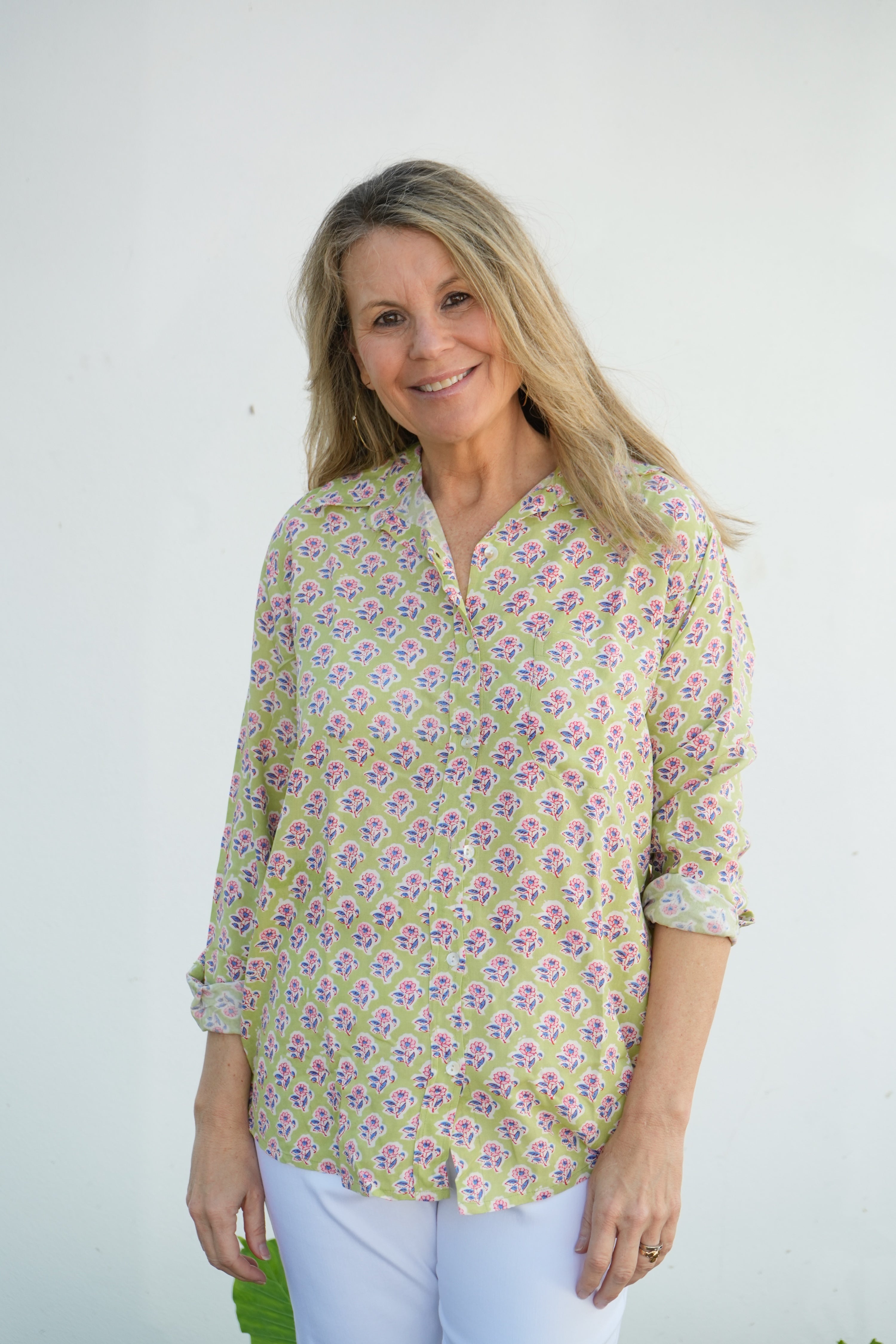 Boyfriend Shirt | Mini Floral Rayon | Neutral/Pink