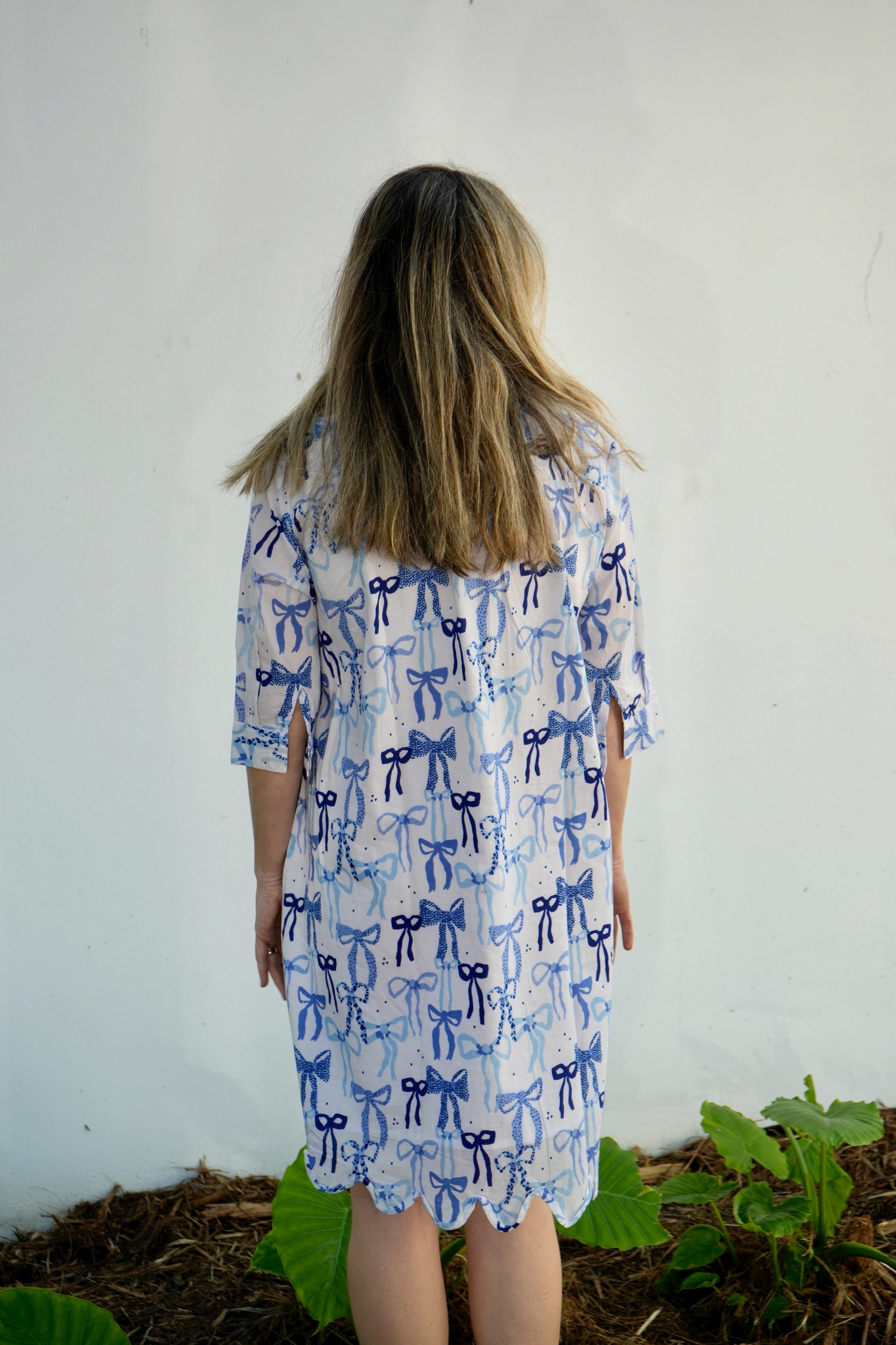 Scalloped Delray Dress | Bows | White/Navy