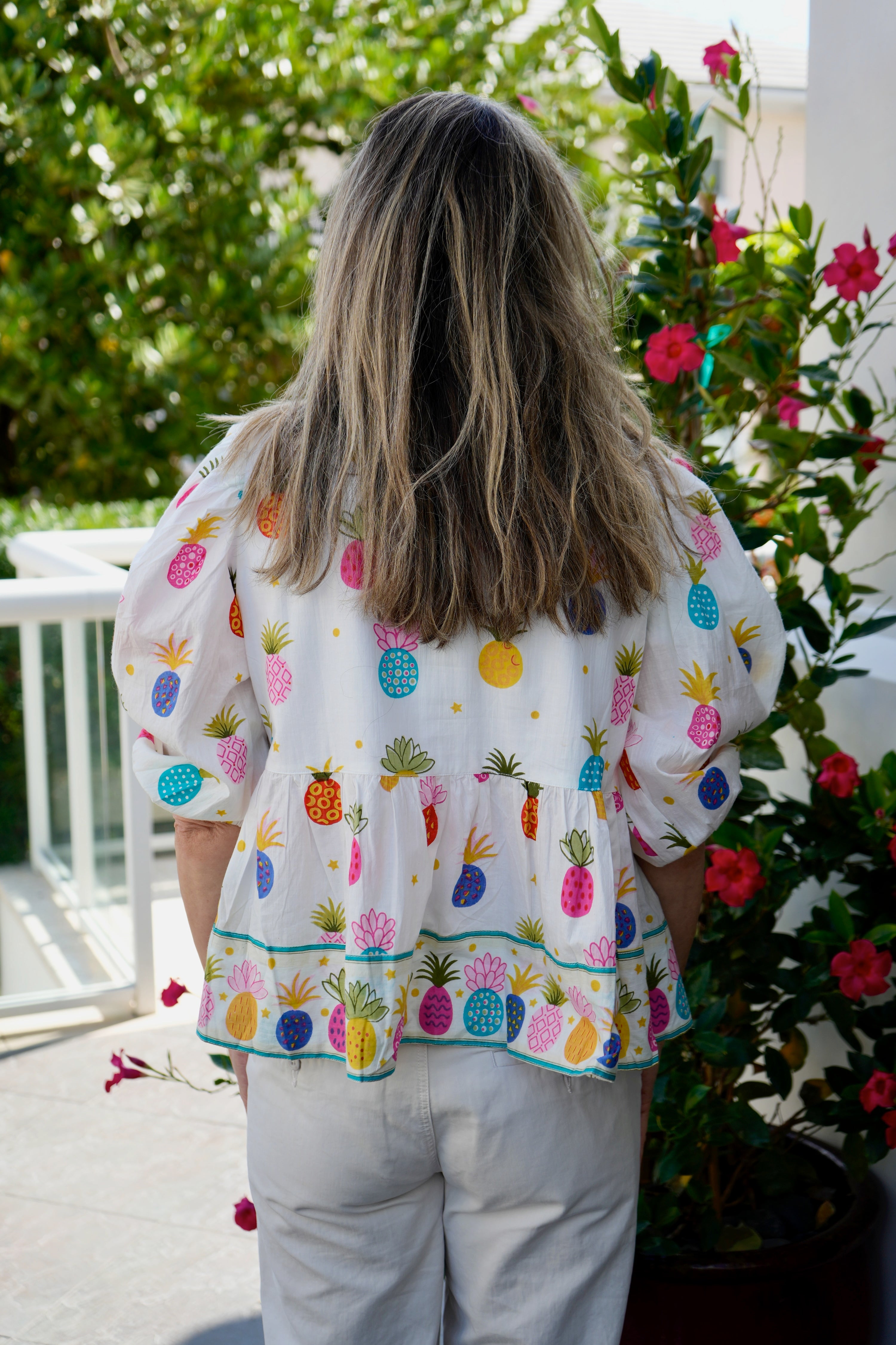 Ruffle Tie Top | Happy Pineapple | Multi