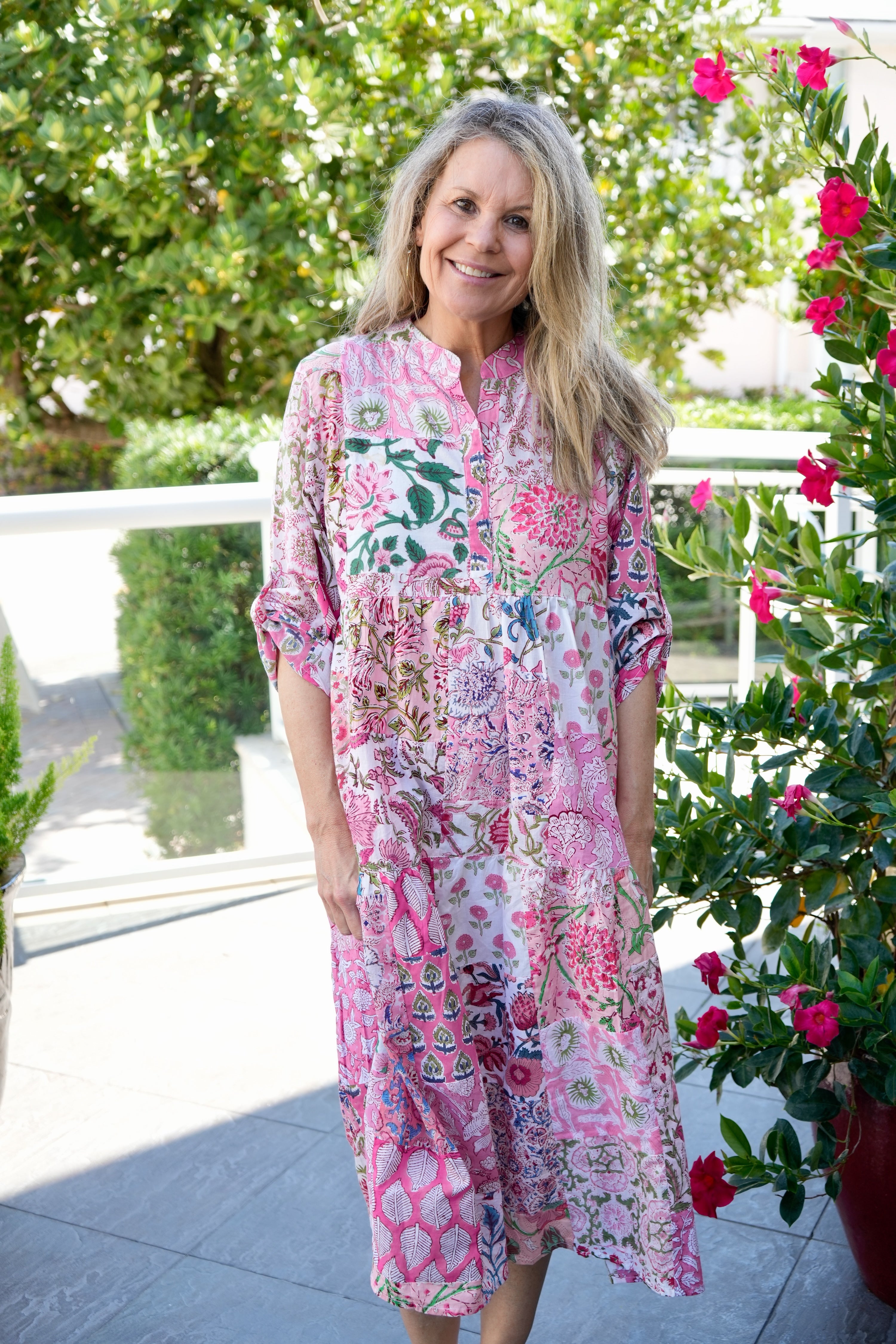 Clare Long Tiered Dress | Floral | Multi/Pink