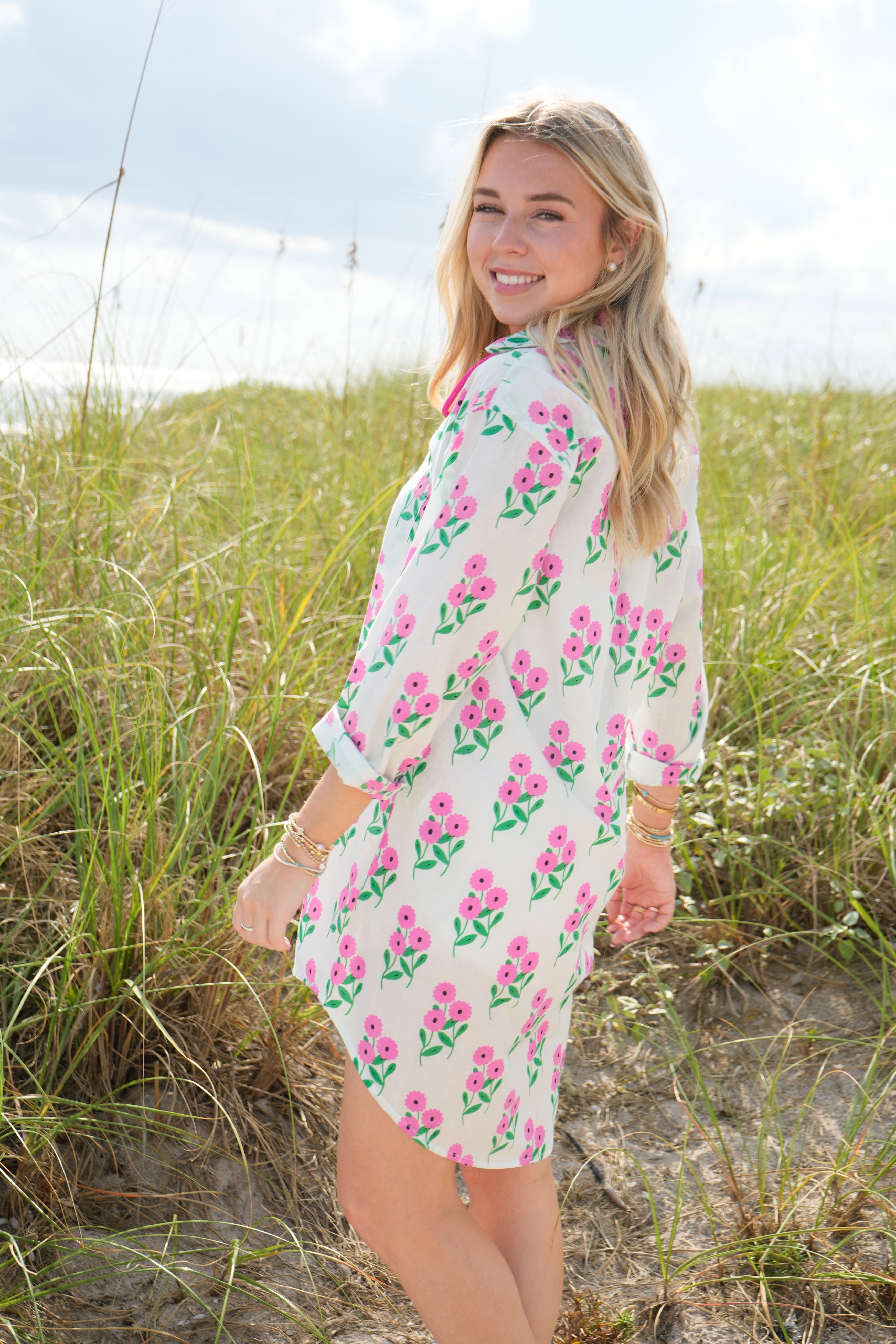 Boyfriend Dress | Bunch of Daisies | Pink