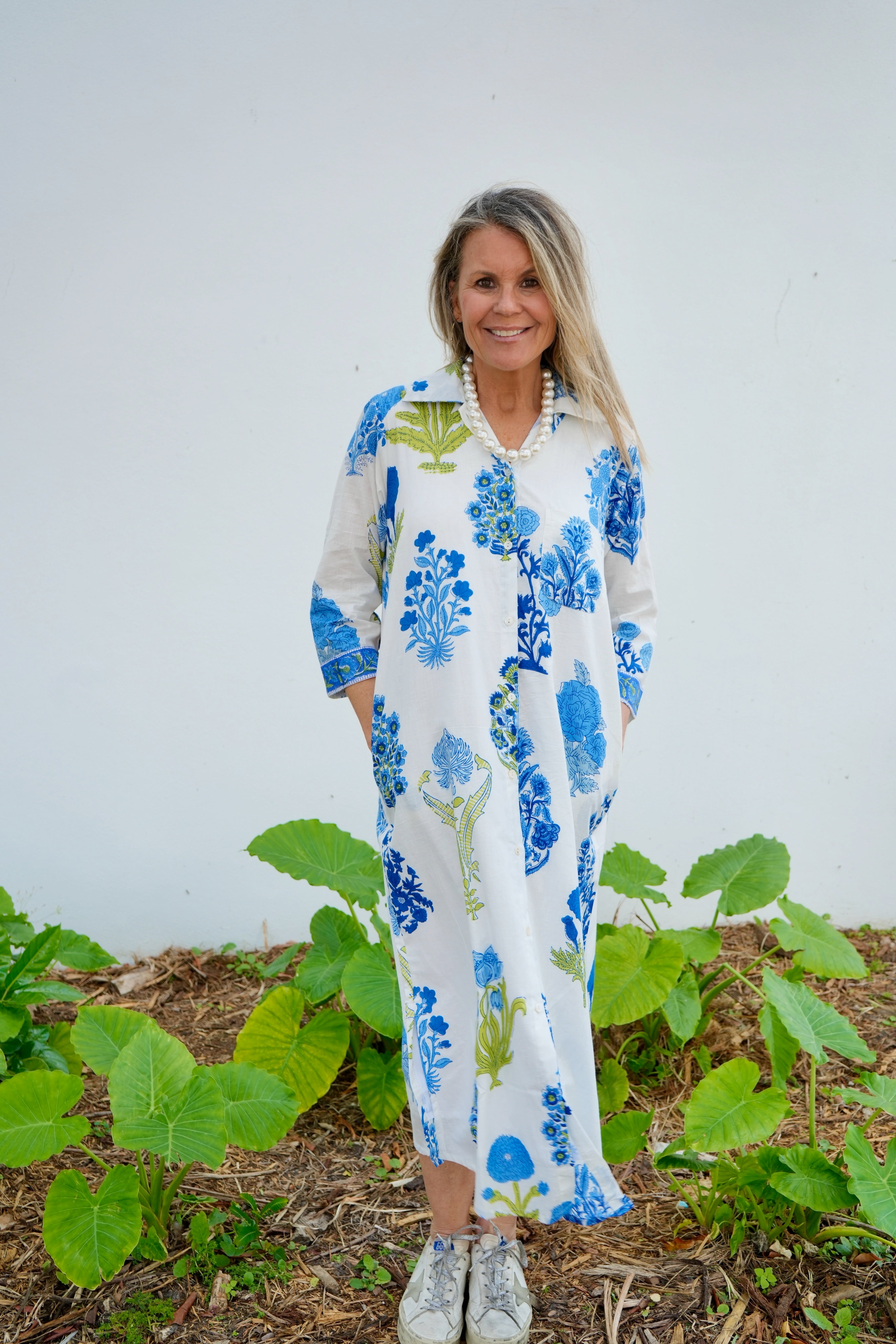 Molly Dress | Floral Block Print | Blue