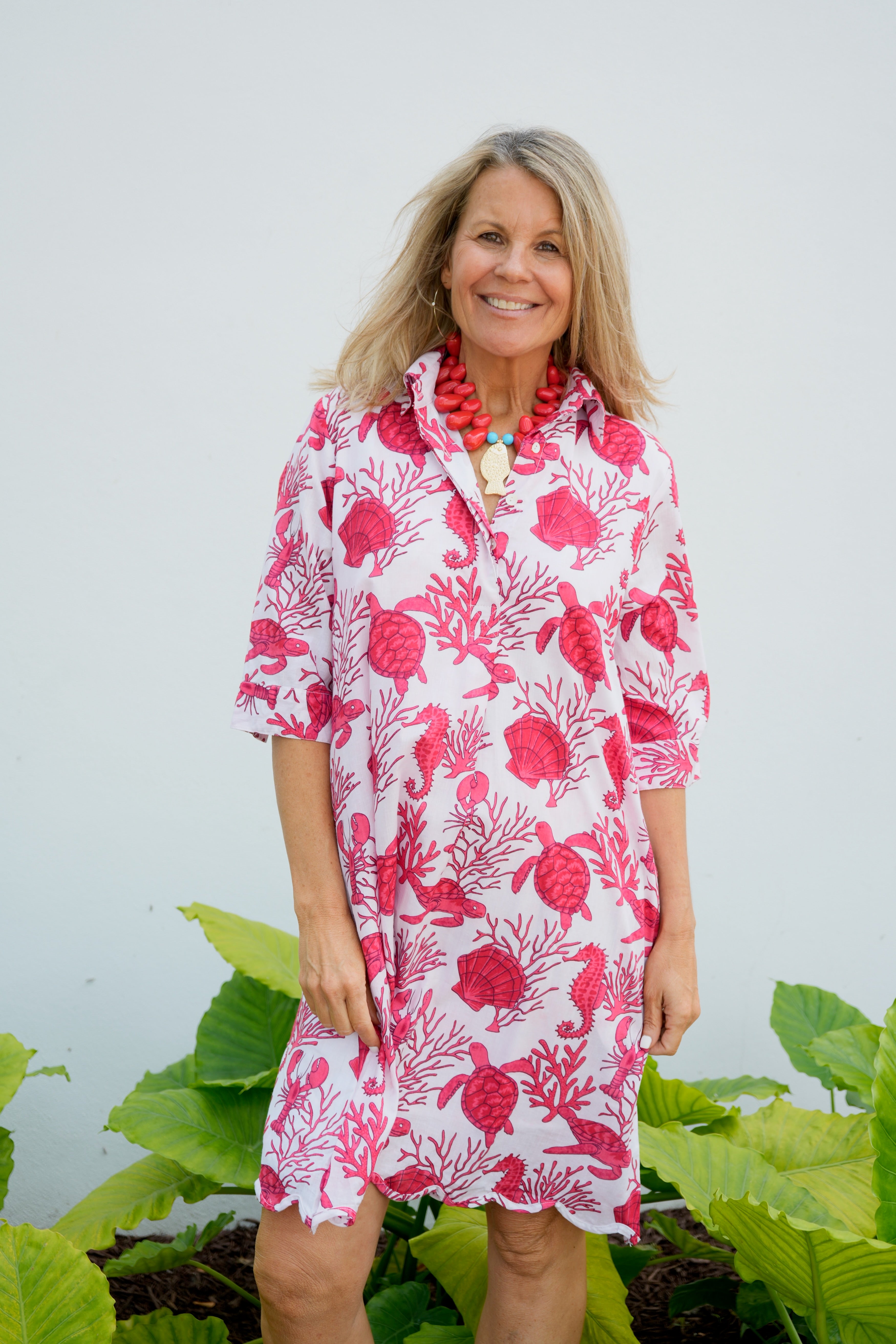 Scalloped Delray Dress | Sea Life | Red