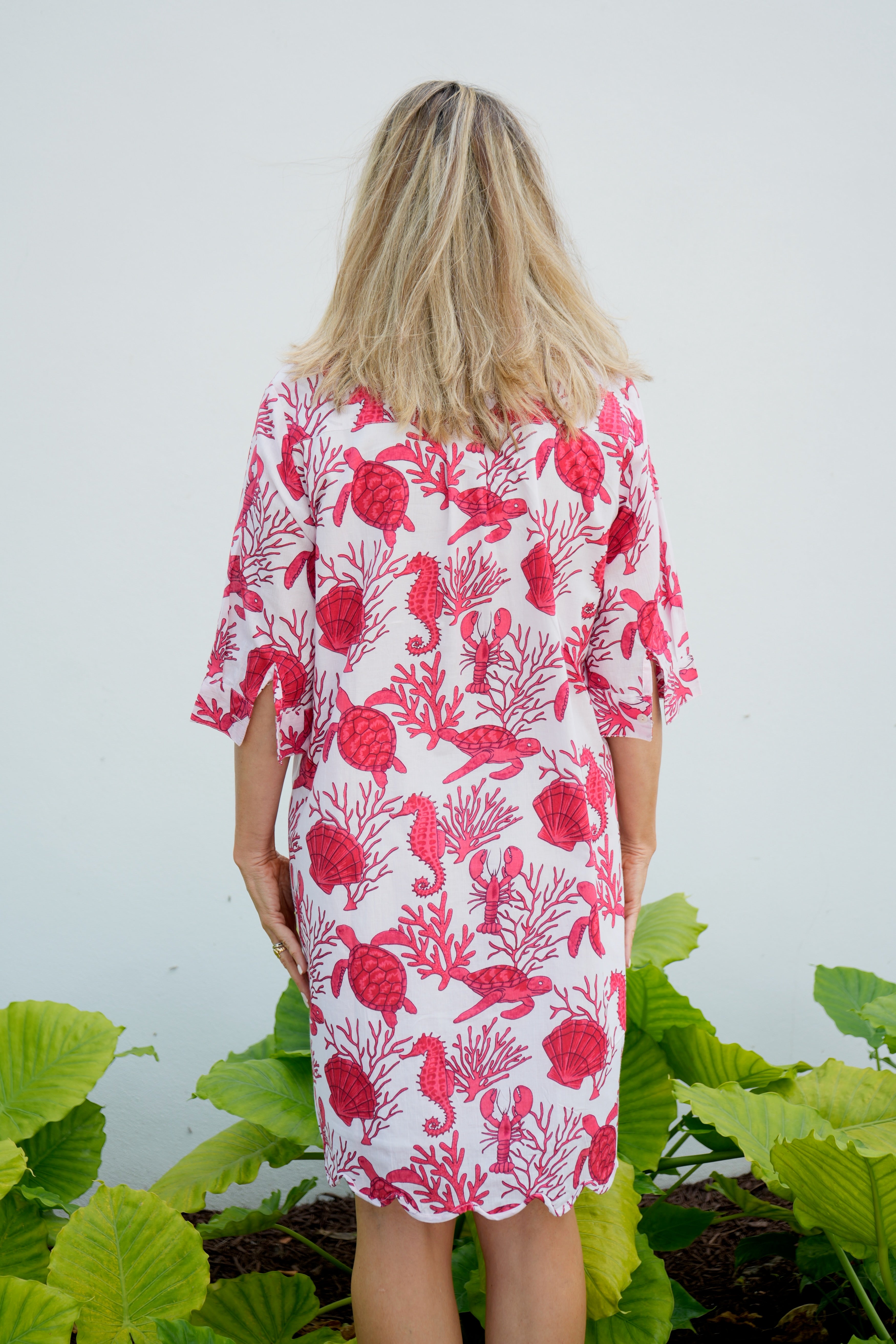 Scalloped Delray Dress | Sea Life | Red