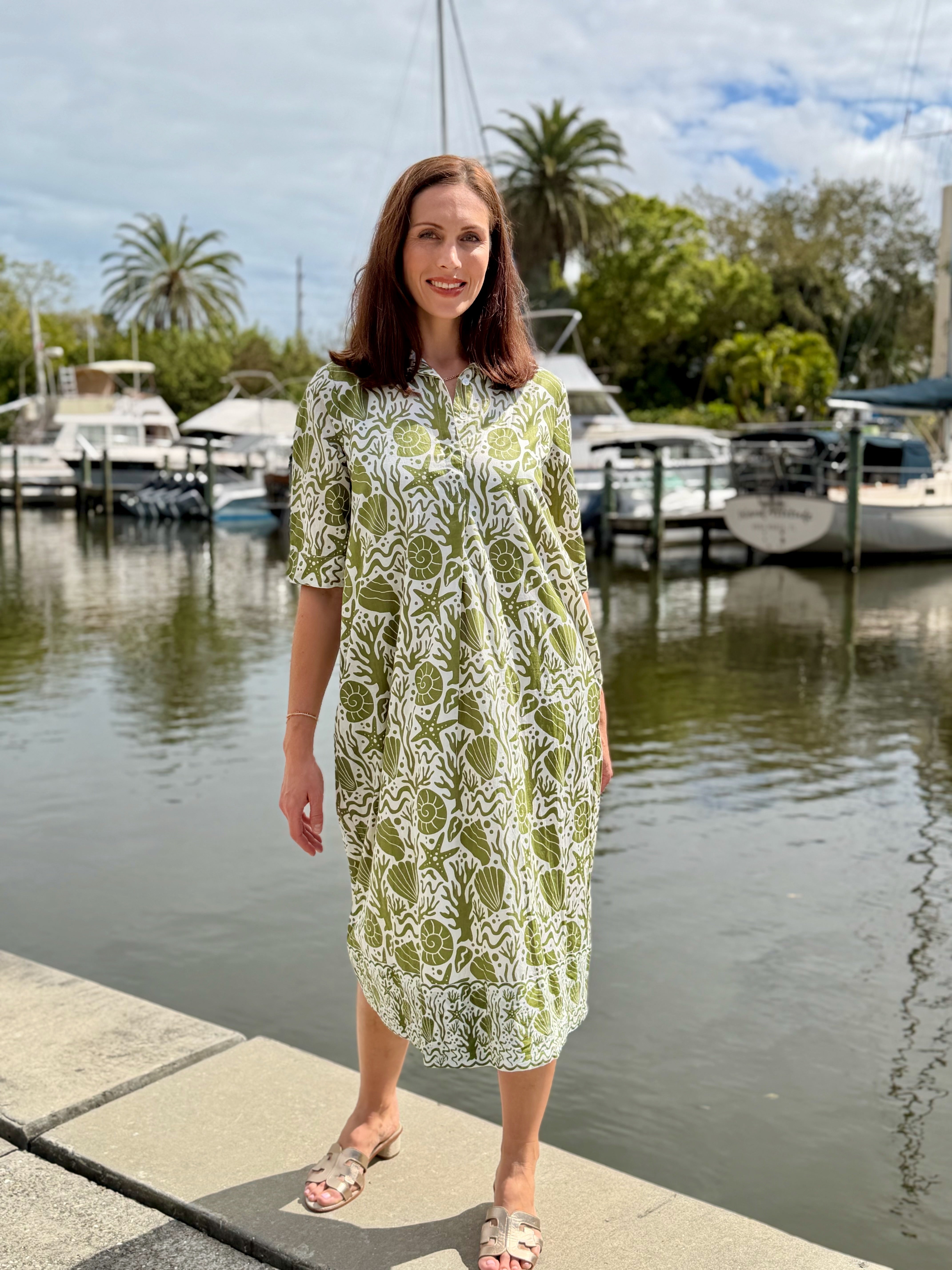 Molly Dress | Sealife | Olive