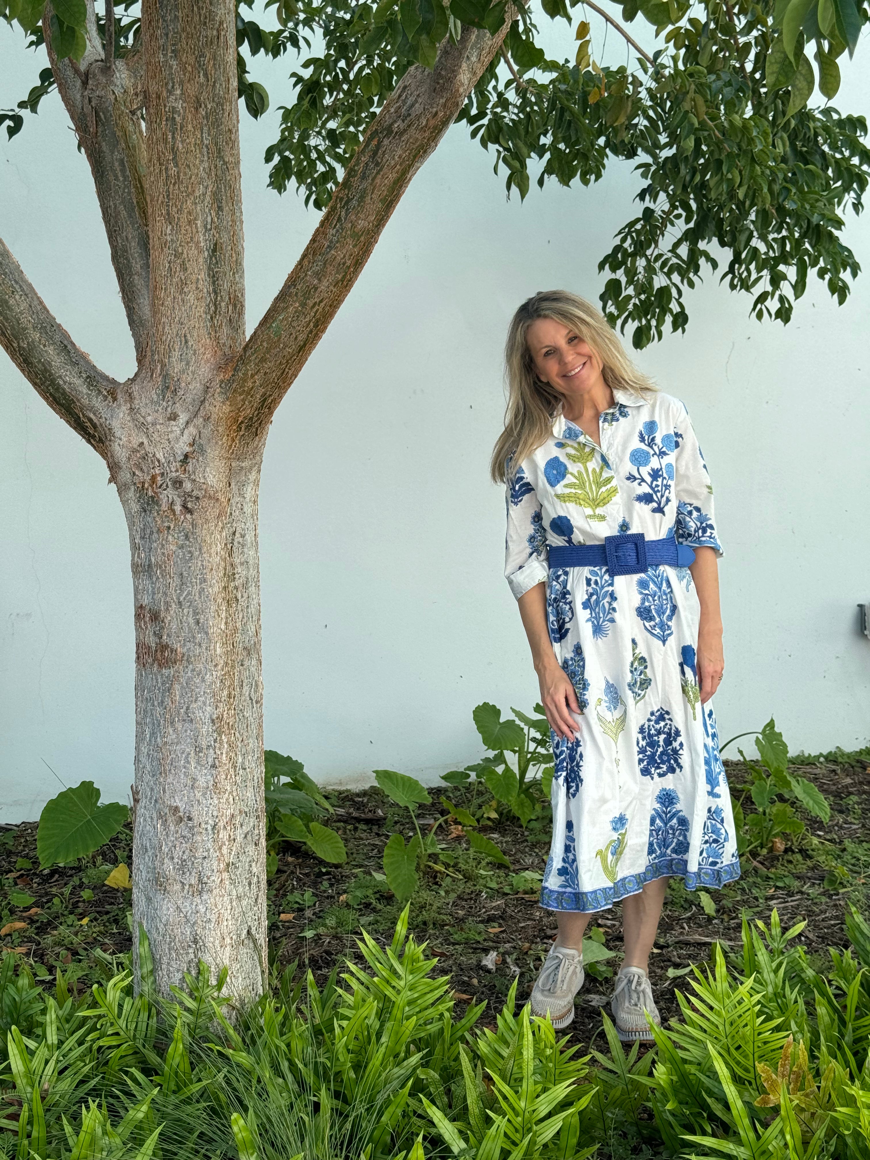 Molly Dress | Block Print Floral | Blue