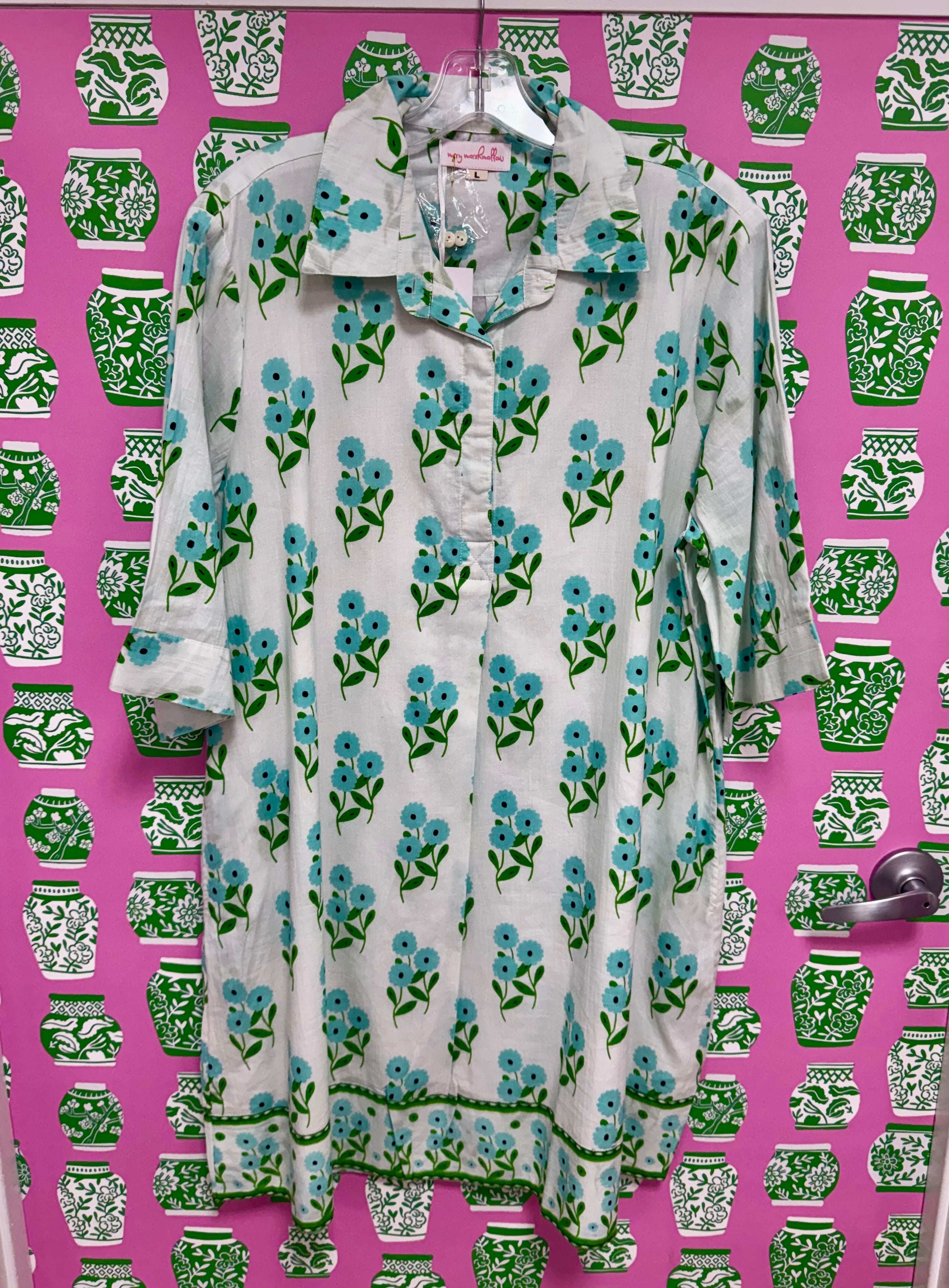 Delray Dress l Daisies | Aqua