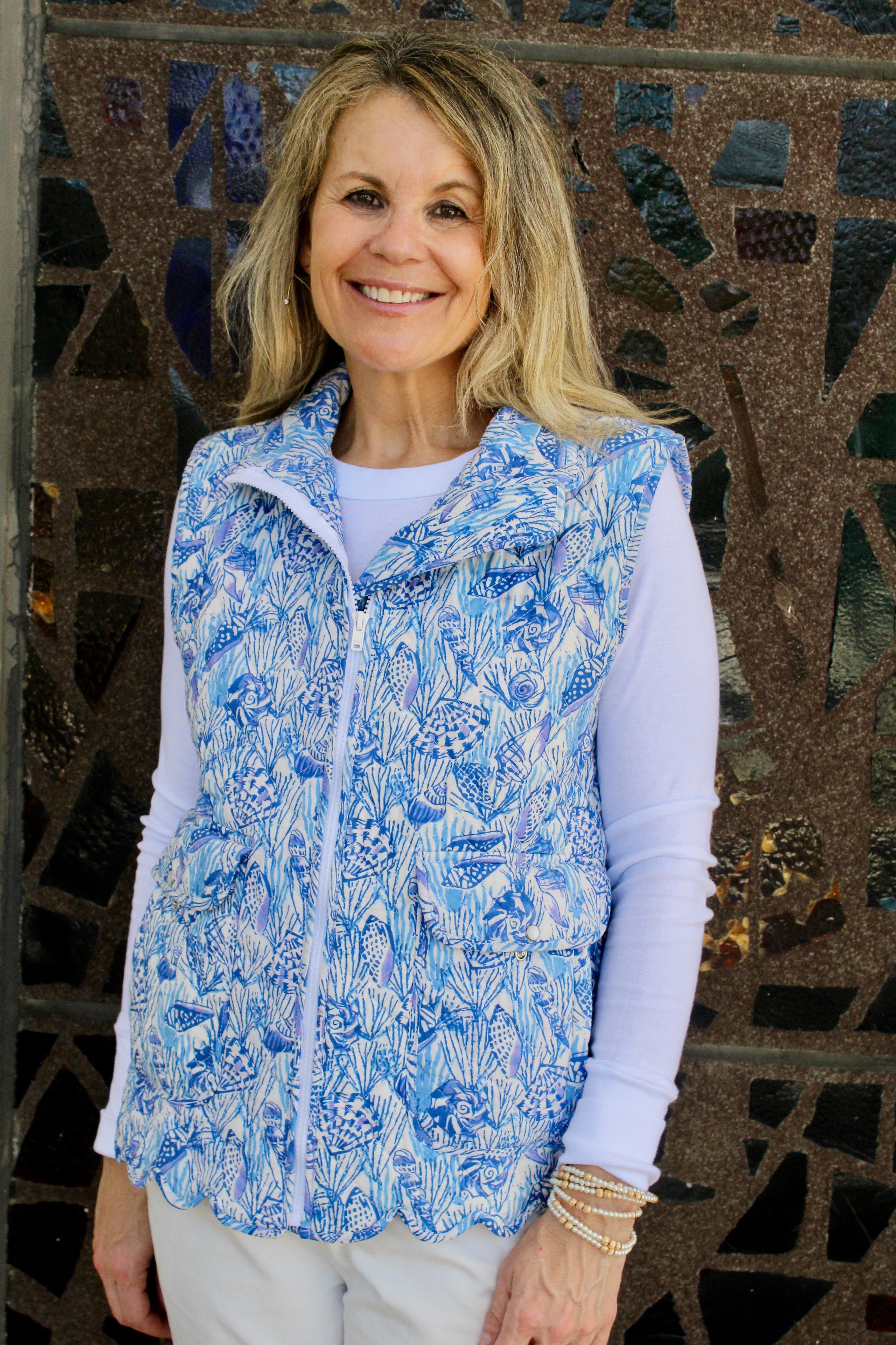 Quilted Scallop Vest | Seashell | Blue