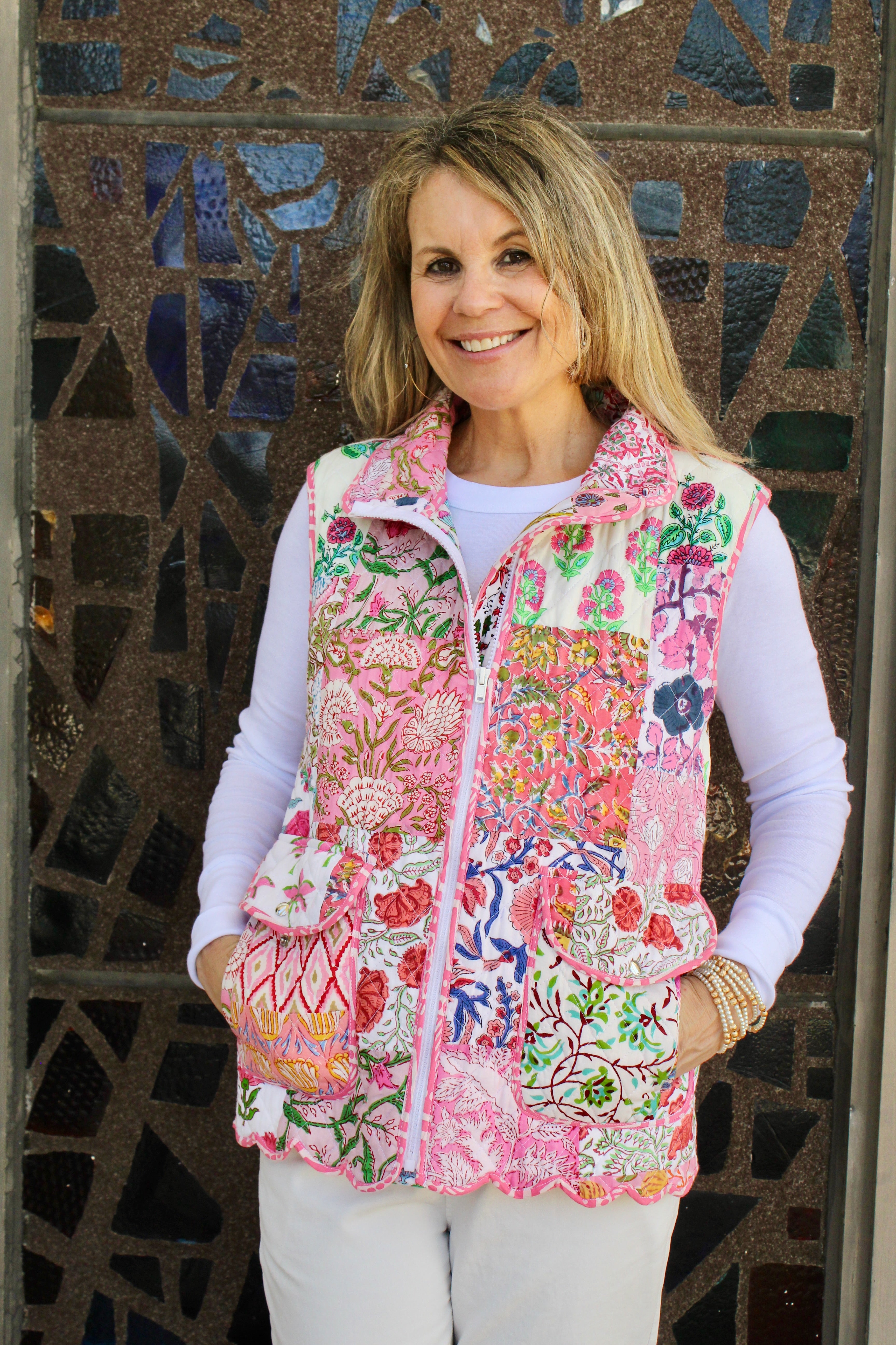 Quilted Scallop Vest | Patchwork | Pink