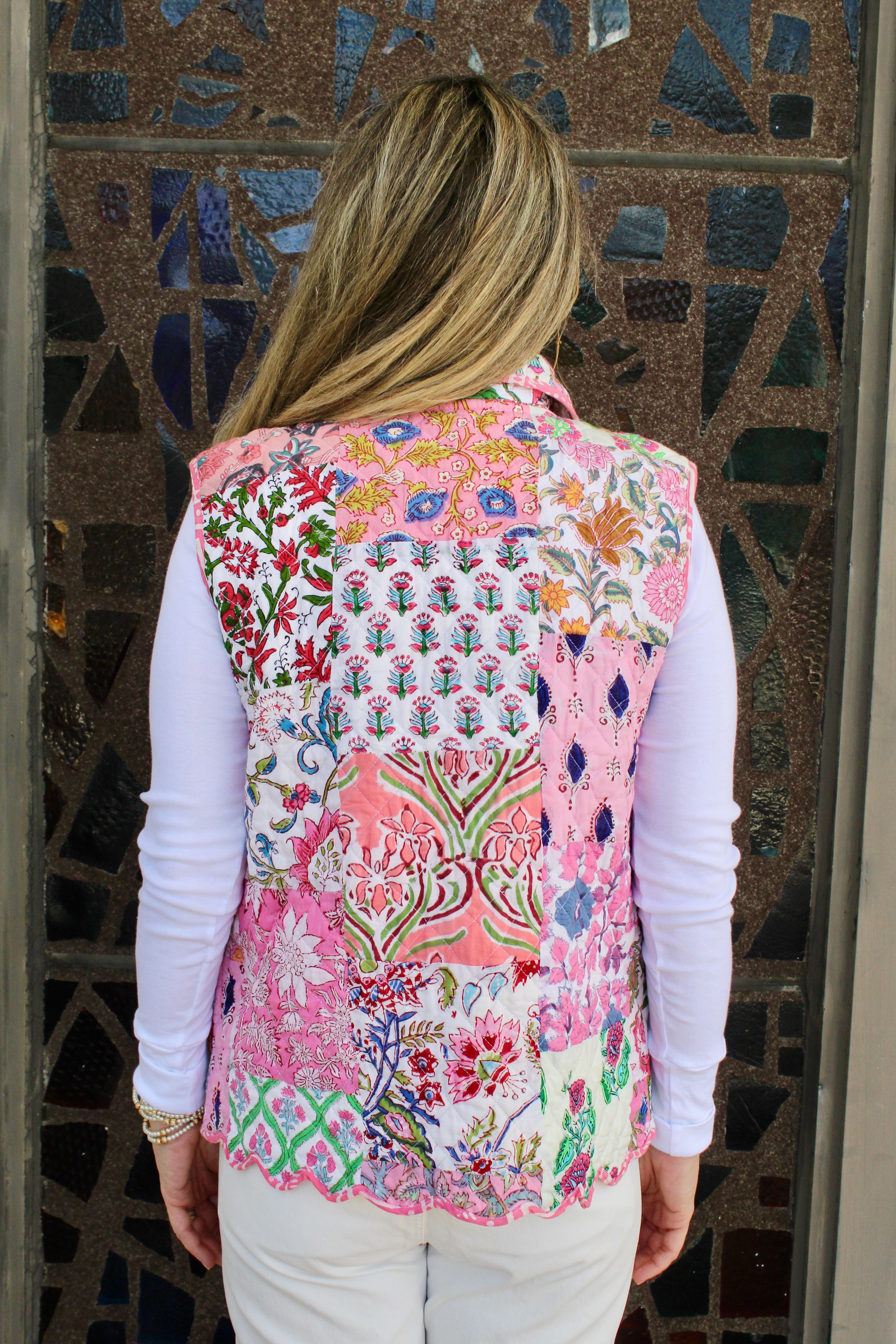 Quilted Scallop Vest | Patchwork | Pink