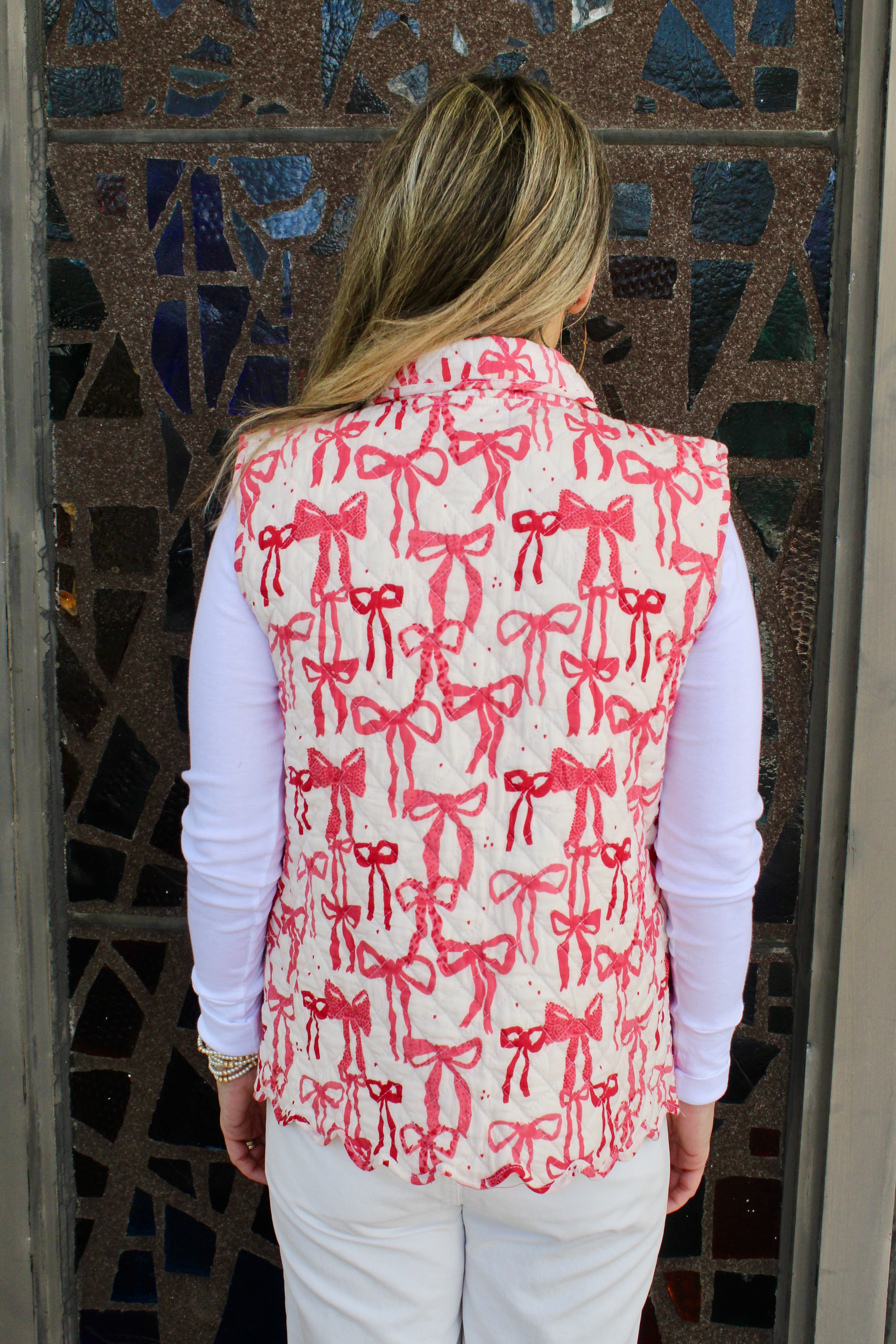 Quilted Scallop Vest | Bows | Pink