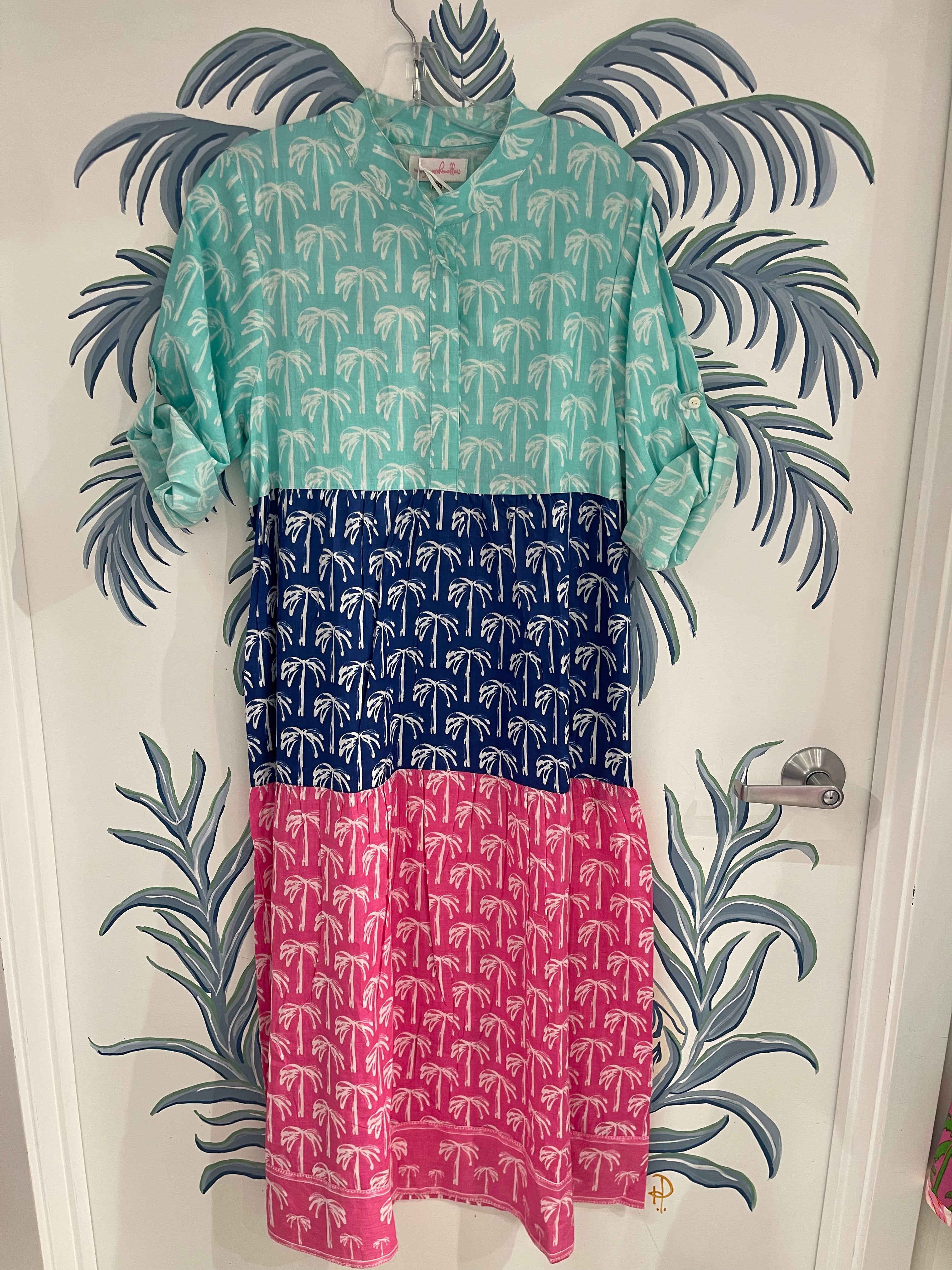Clare Tiered Dress Long | Tropical Palms | Multi