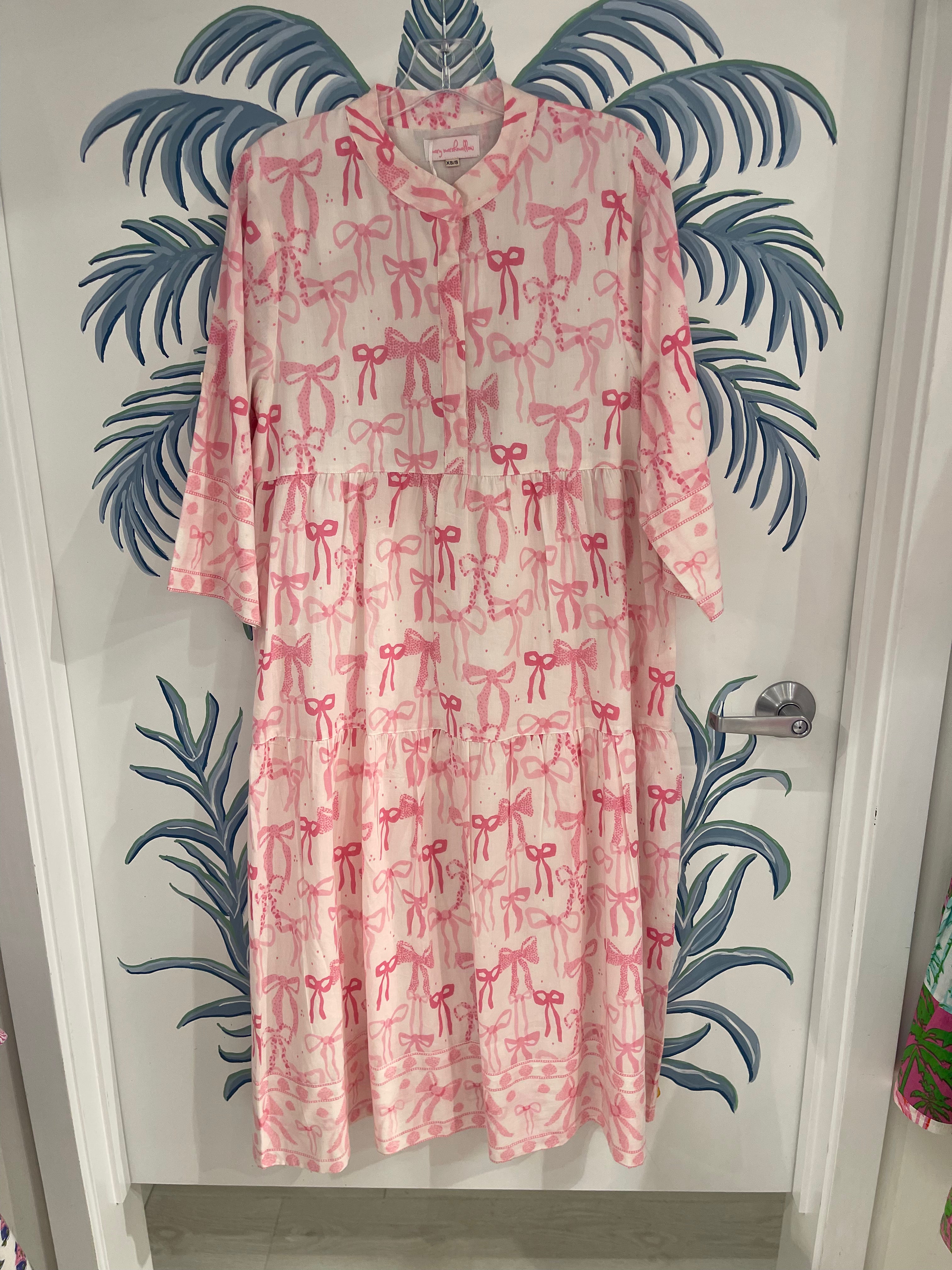 Clare Tiered Dress Long | Bows | Pink