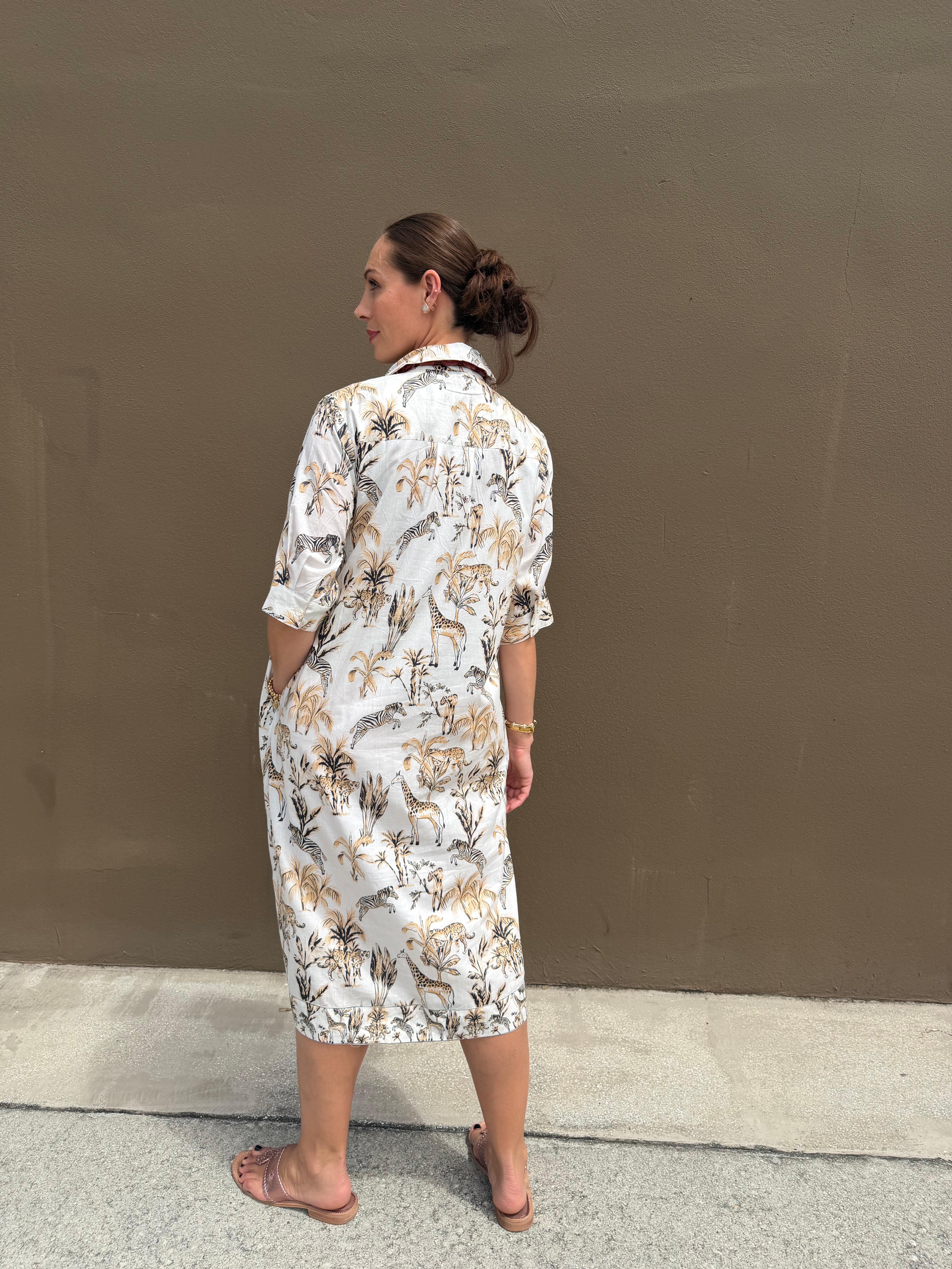 Molly Dress | Jungle Toile | Neutral